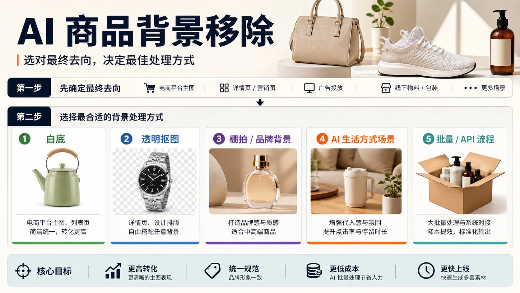 商品图AI去背景:先选白底、透明图、棚拍背景还是场景图