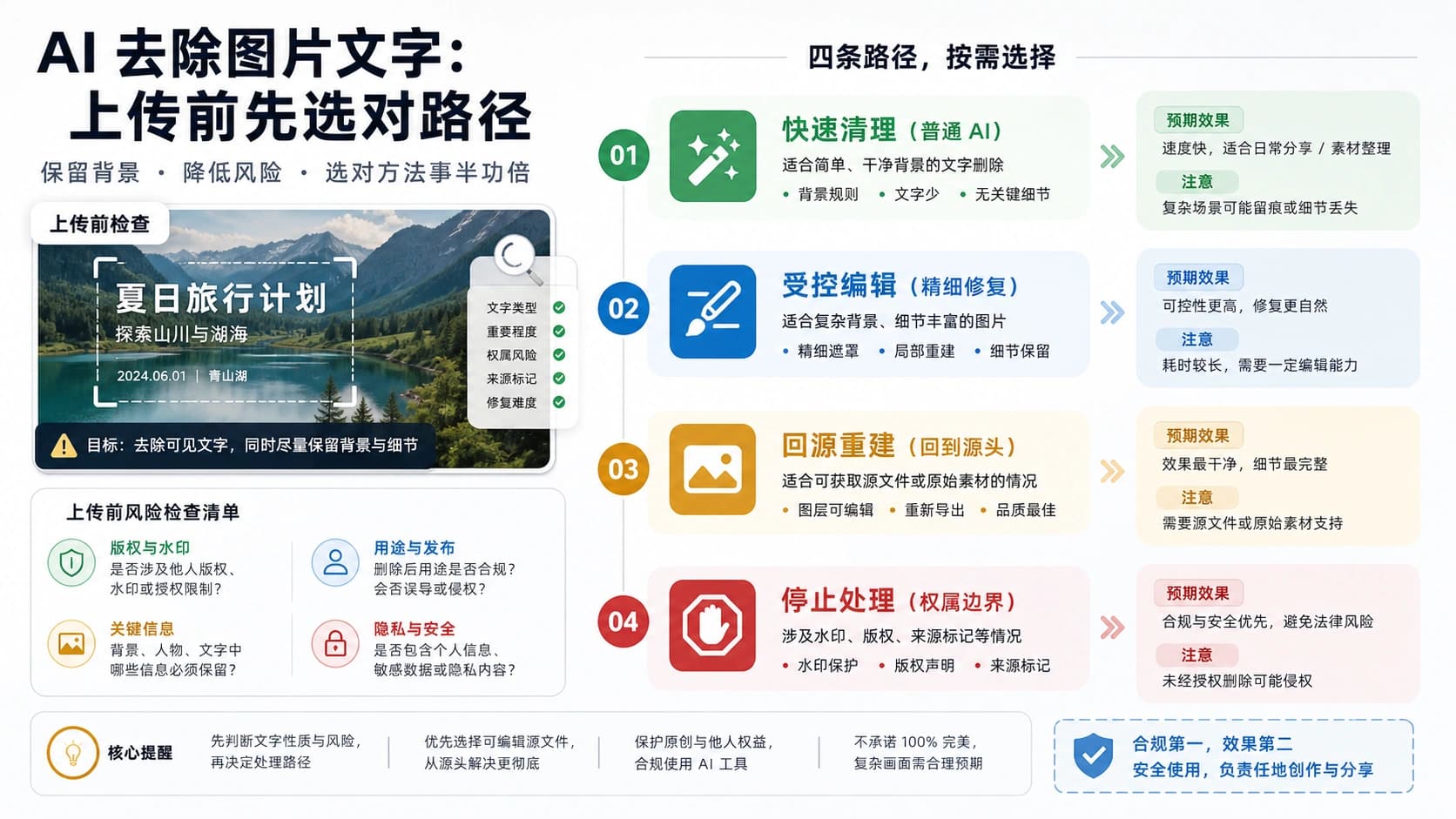 上传前选择 AI 去除图片文字路径的决策图