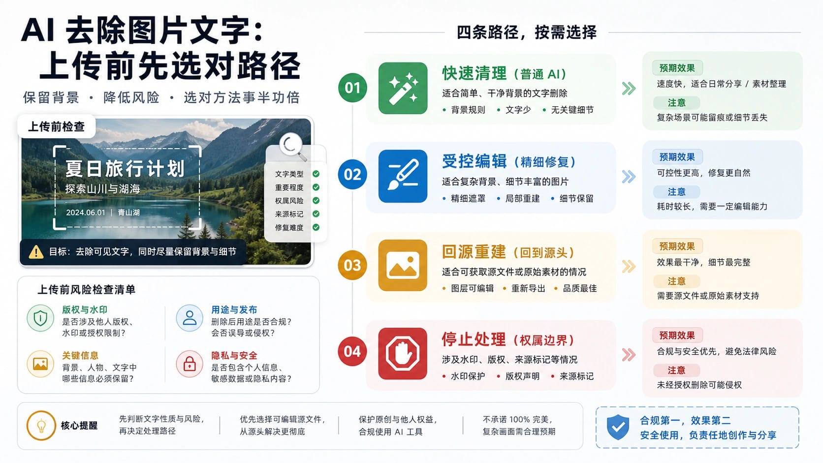 上传前选择 AI 去除图片文字路径的决策图