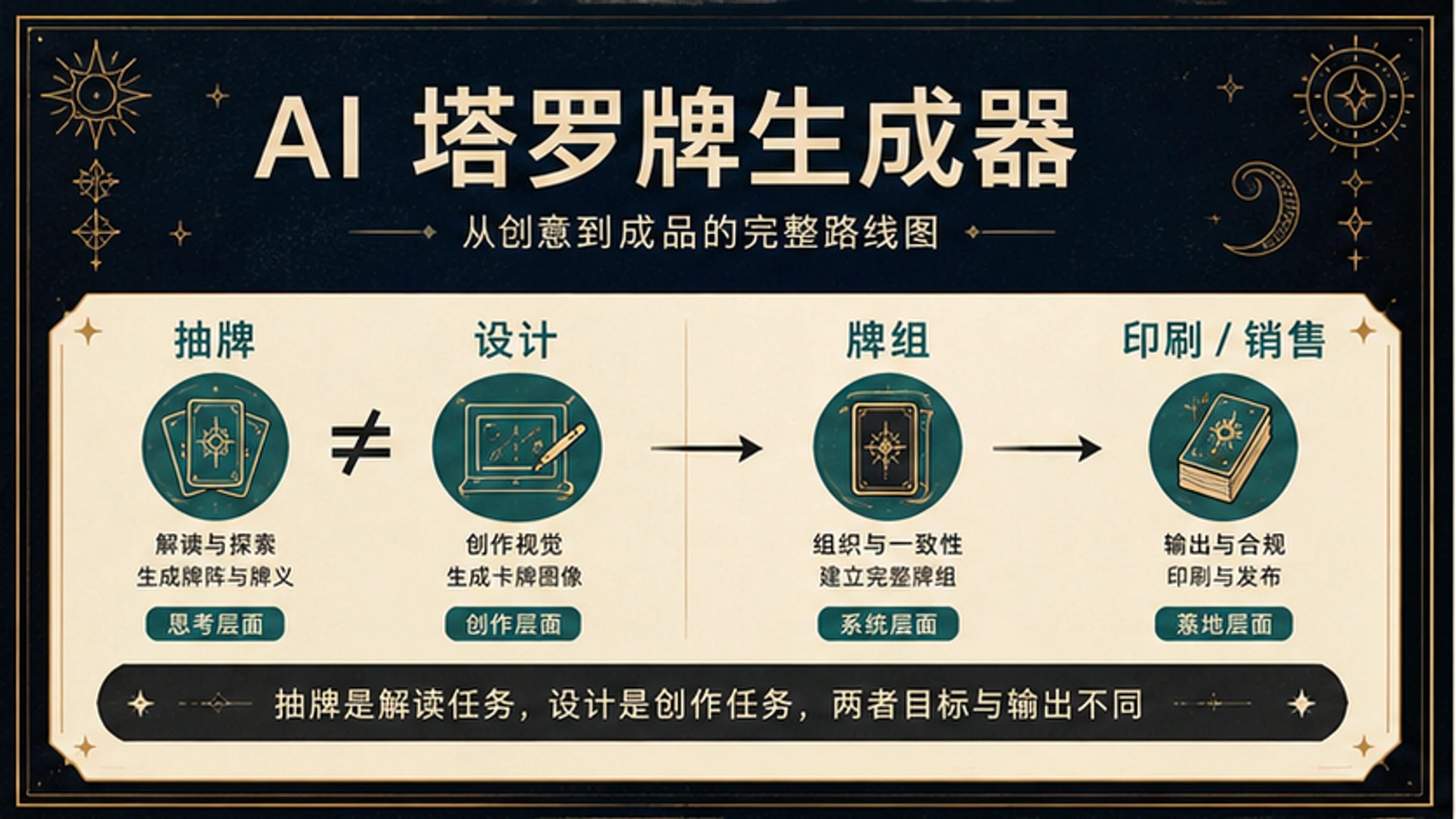 AI 塔罗牌生成器:先分清抽牌、卡面设计、牌组系统和发布检查