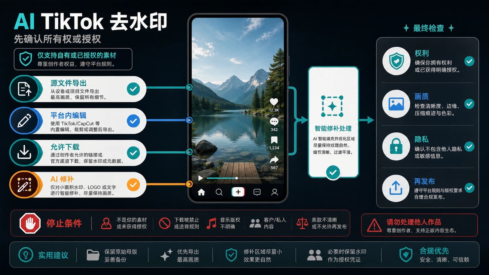 AI TikTok 去水印:先确认授权,再避免模糊和误用