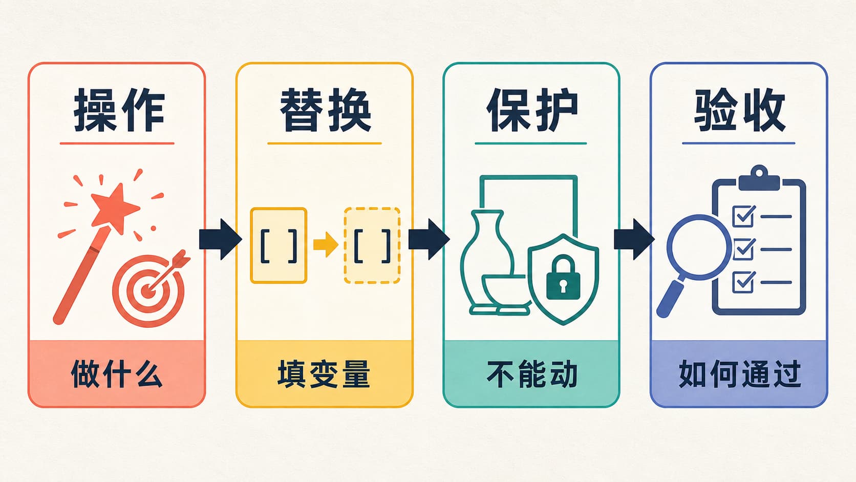Gemini AI 照片提示词四栏控制板,依次填写操作、替换内容、保护细节和验收标准