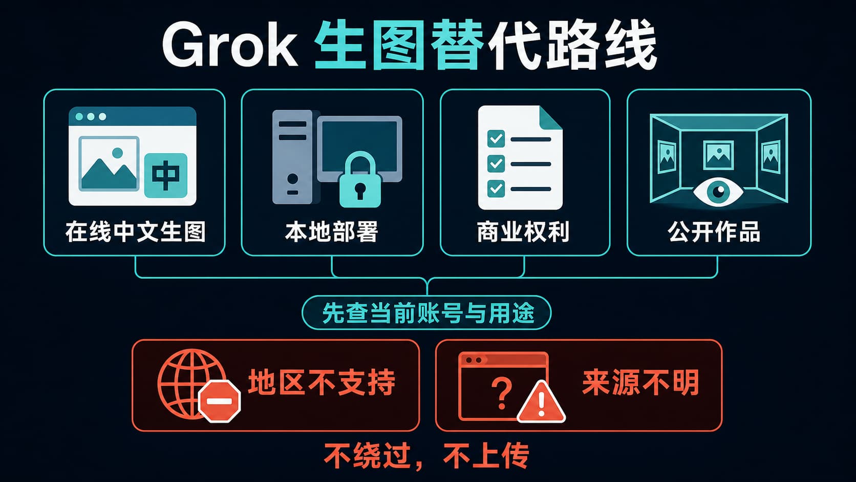 Grok 免费生图替代路线图,区分在线中文生图、本地部署、设计工具与不适合中国大陆的入口