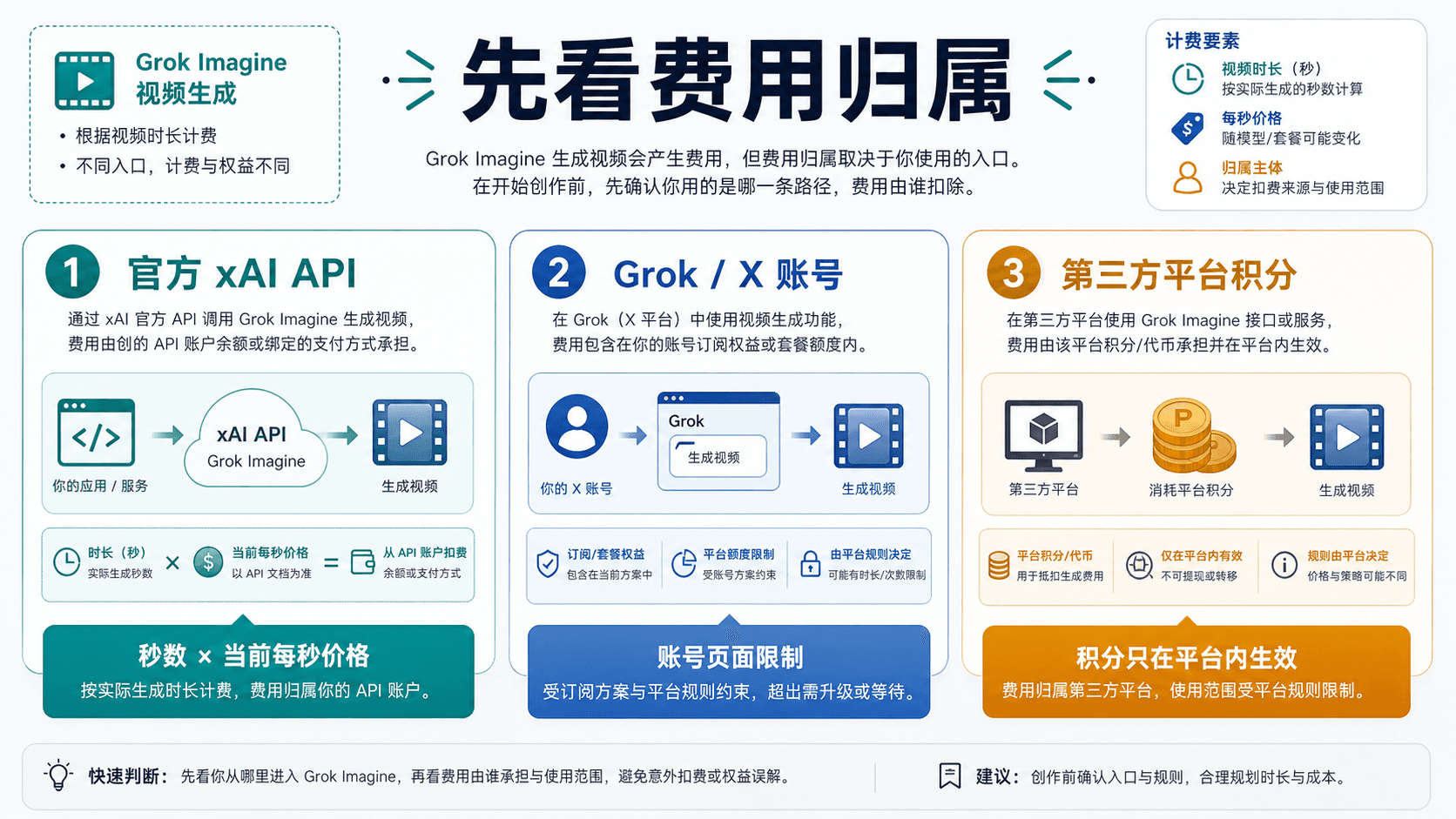 Grok Imagine 视频要多少积分:官方 API 价格和平台积分分开算