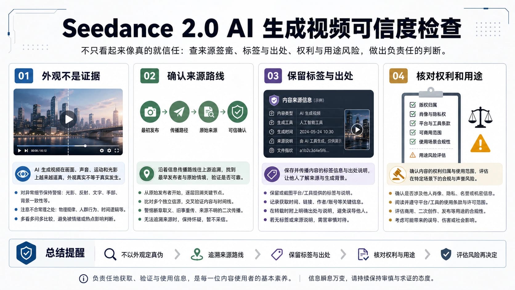 Seedance 2.0 AI 生成视频:如何检查标签、出处和安全使用