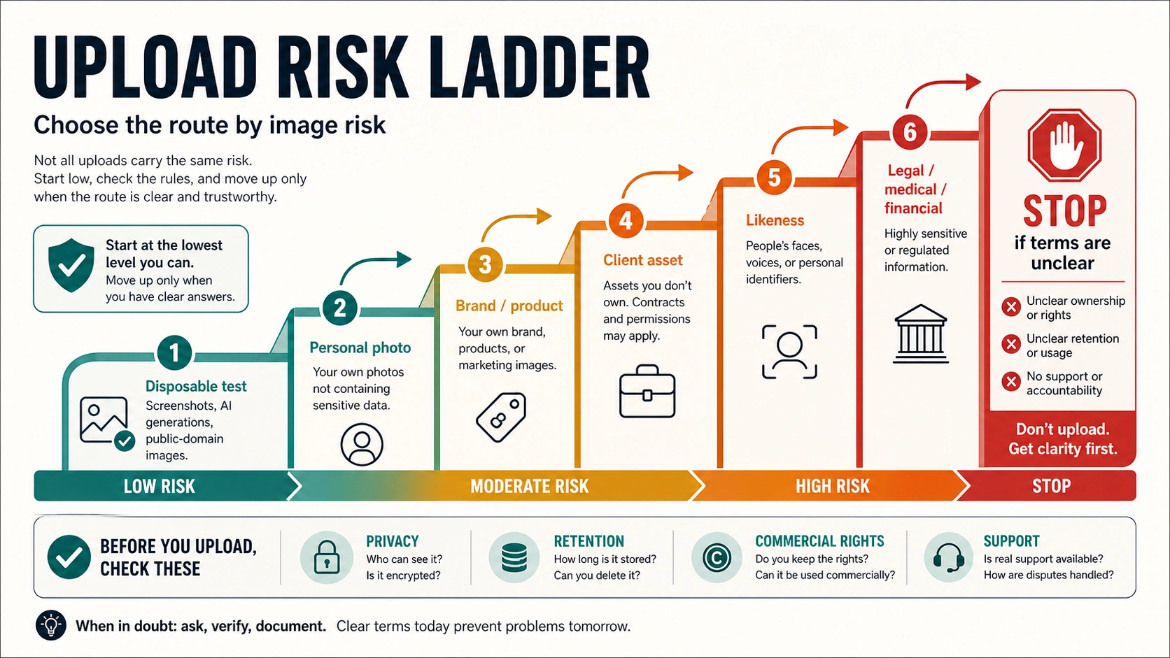 Upload risk ladder for AI image creator reference uploads
