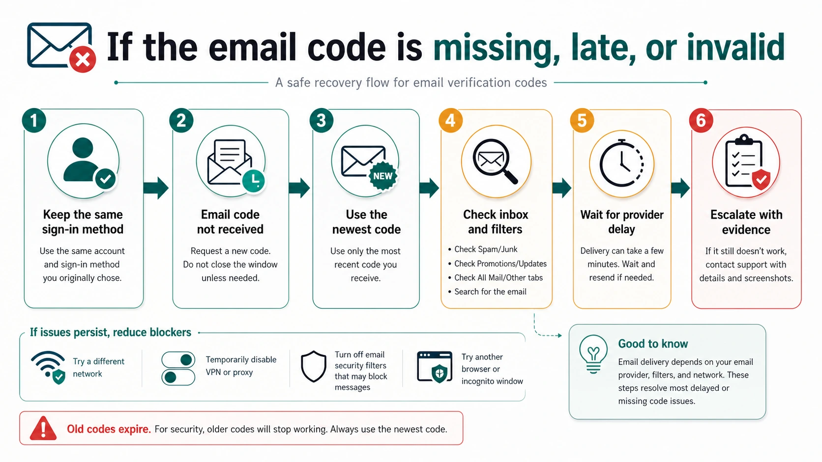 Email verification code recovery flow for missing late or invalid ChatGPT codes