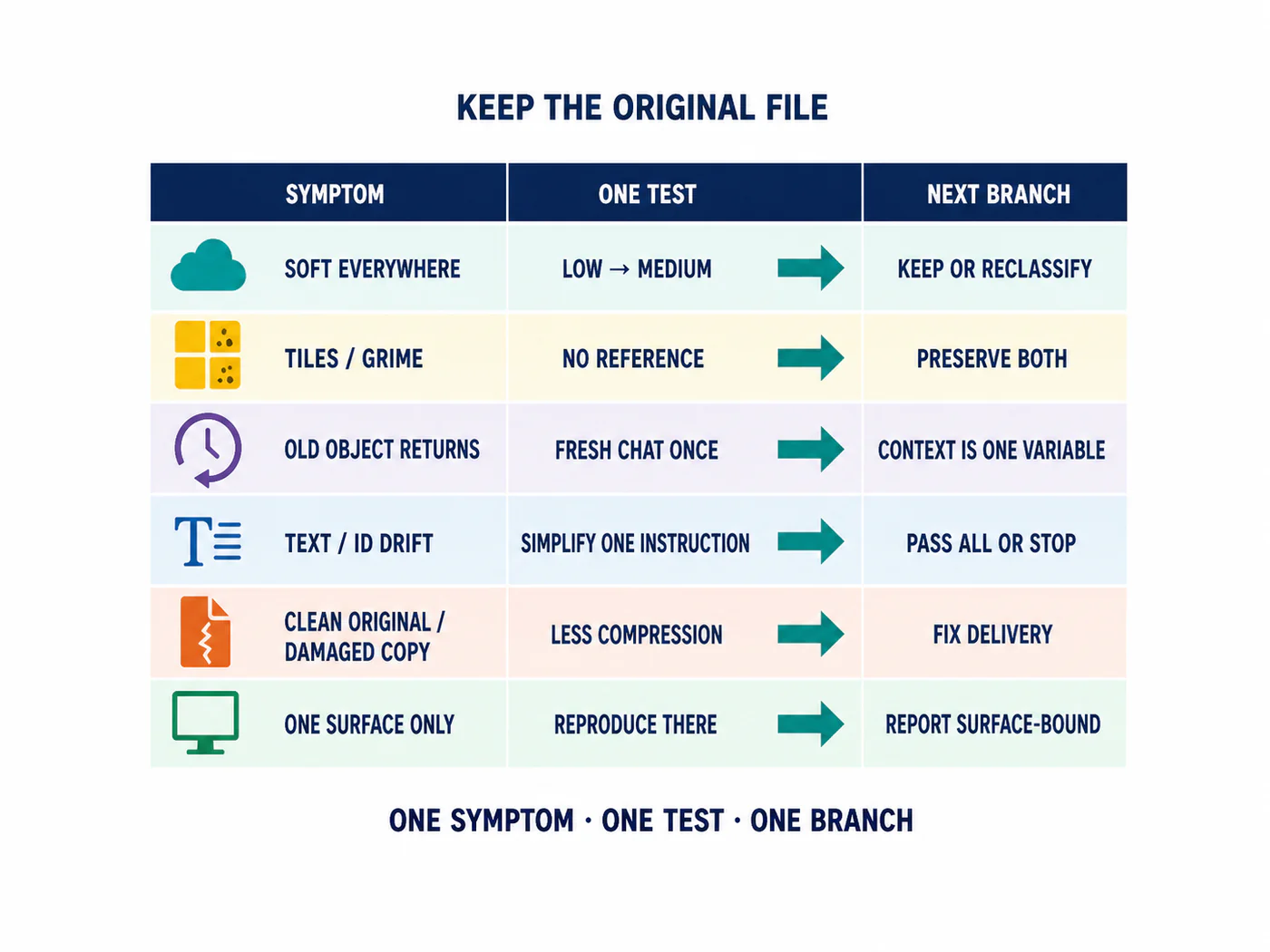 GPT Image 2 symptom-to-check decision aid with controlled test branches