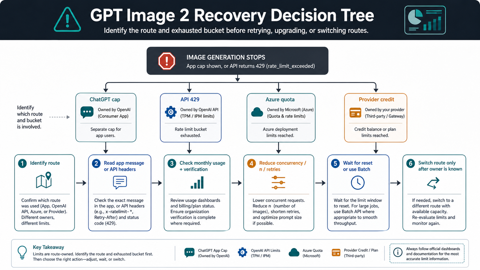 GPT Image 2 limit recovery tree for ChatGPT caps API 429 monthly usage and provider quotas