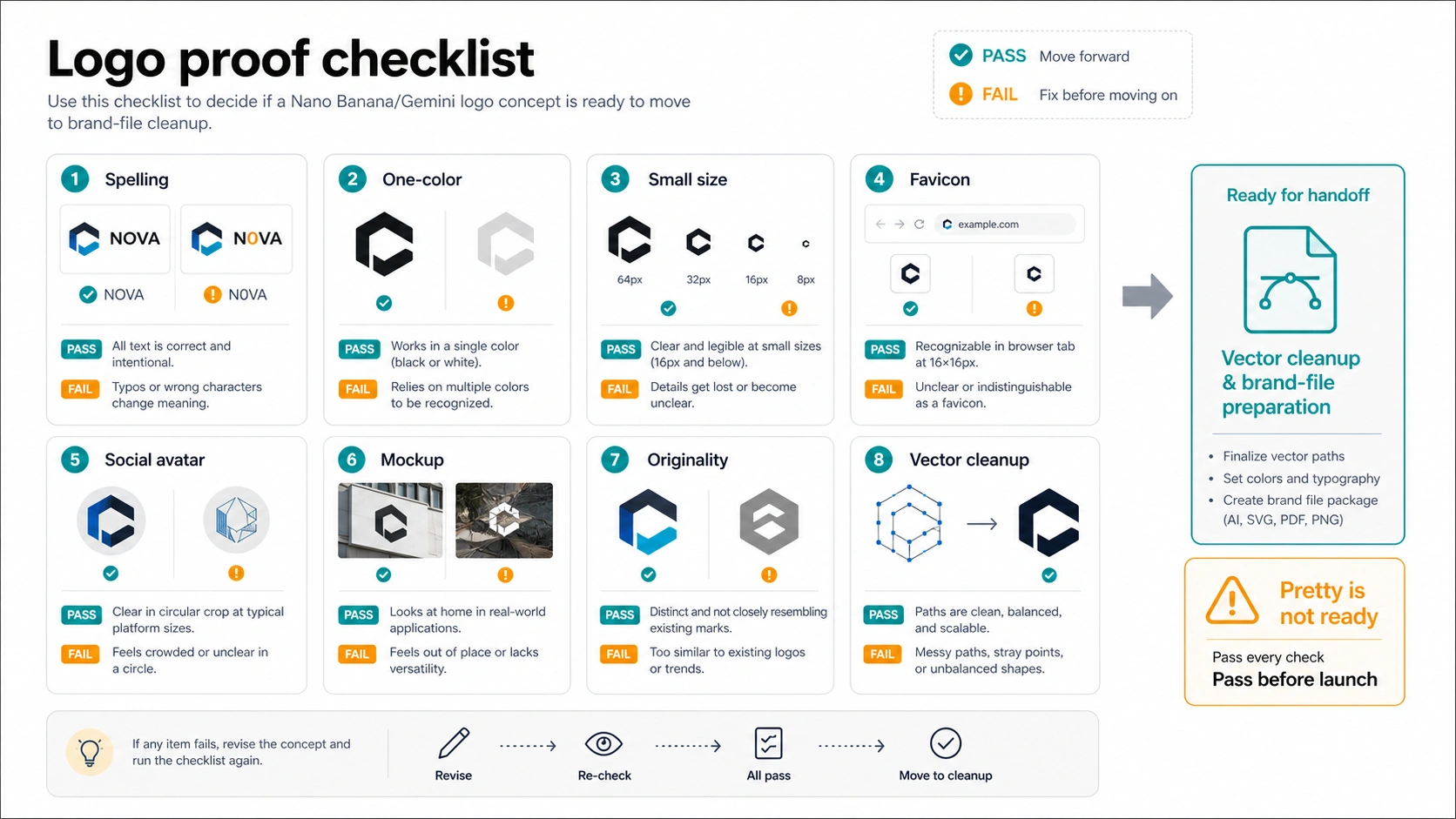 Logo proof checklist before turning a Nano Banana concept into a brand file