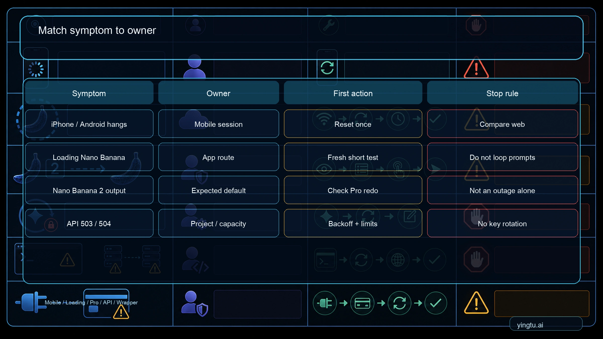 Symptom to owner matrix for Nano Banana Pro failures in Gemini