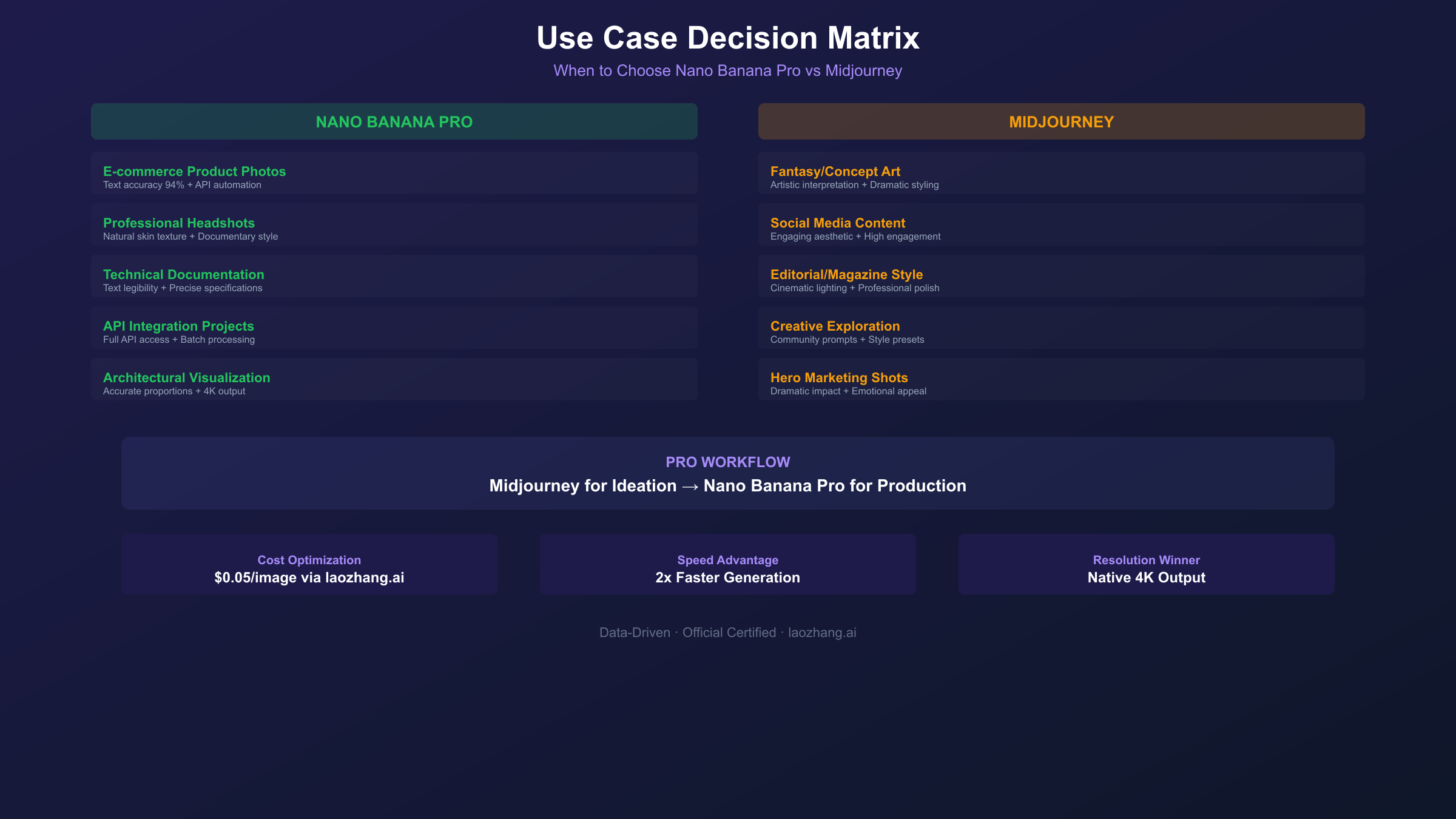 Use Case Decision Matrix: When to Choose Nano Banana Pro vs Midjourney