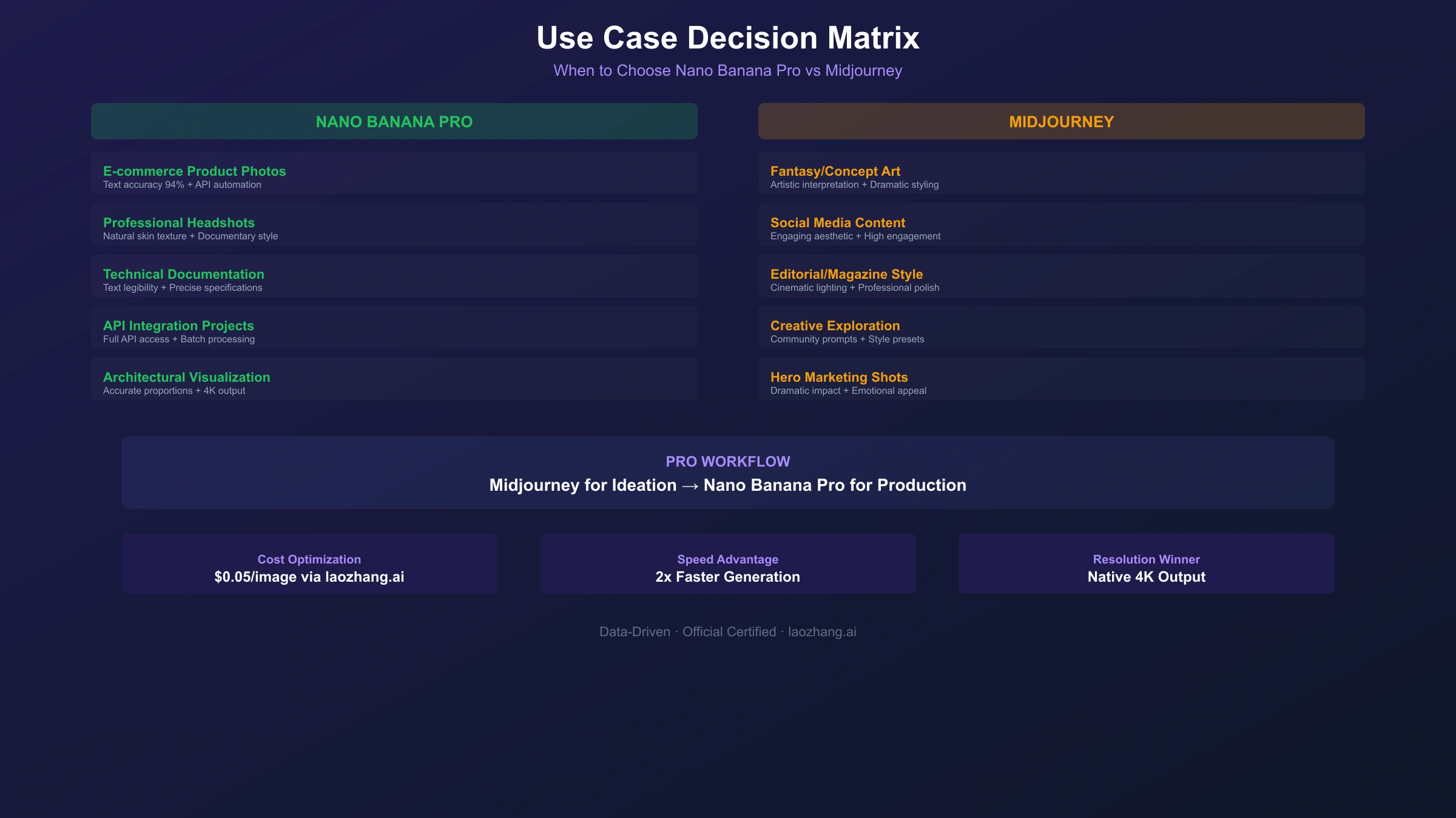 Use Case Decision Matrix: When to Choose Nano Banana Pro vs Midjourney