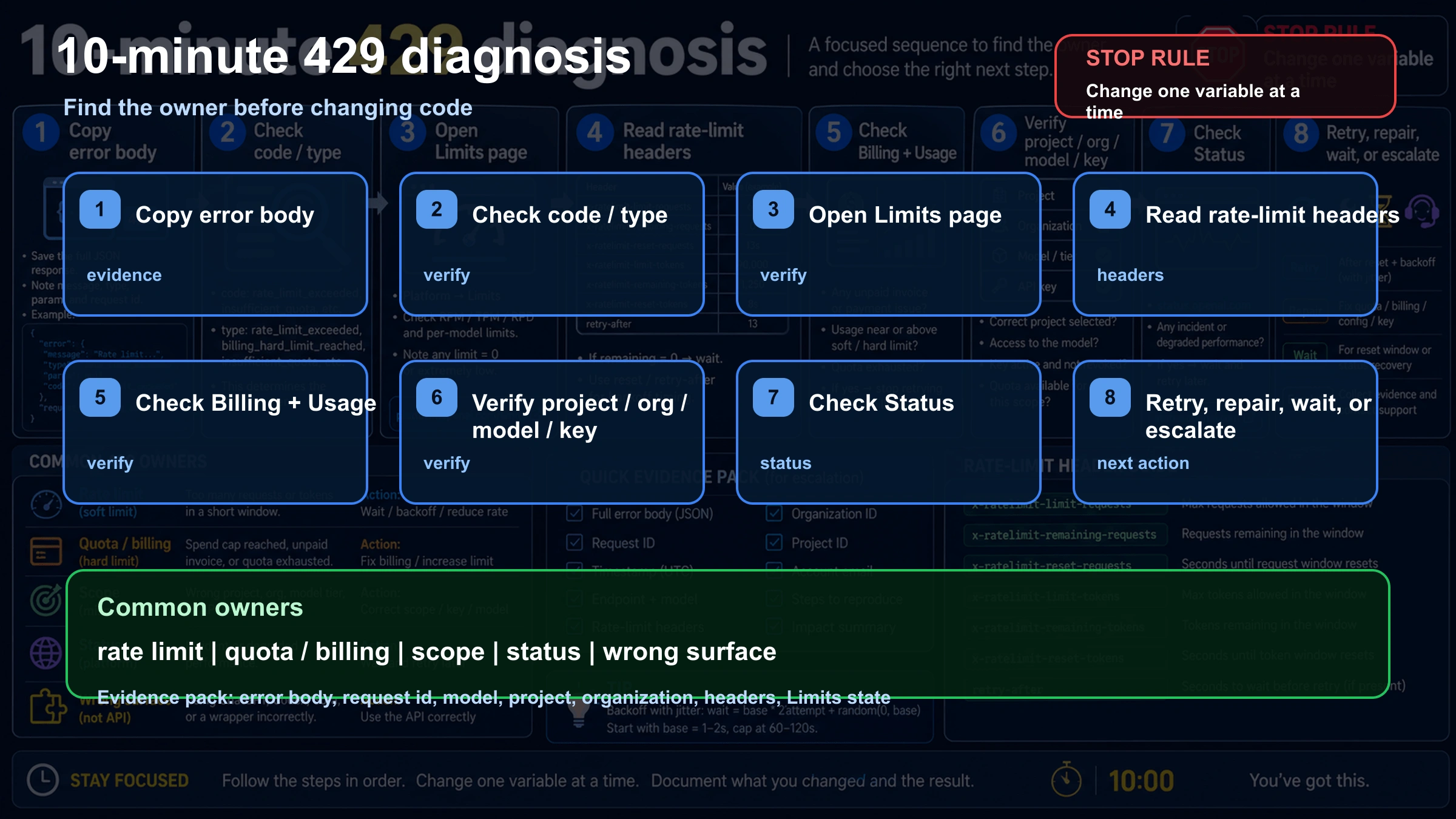 Ten-minute diagnosis flow for OpenAI API 429