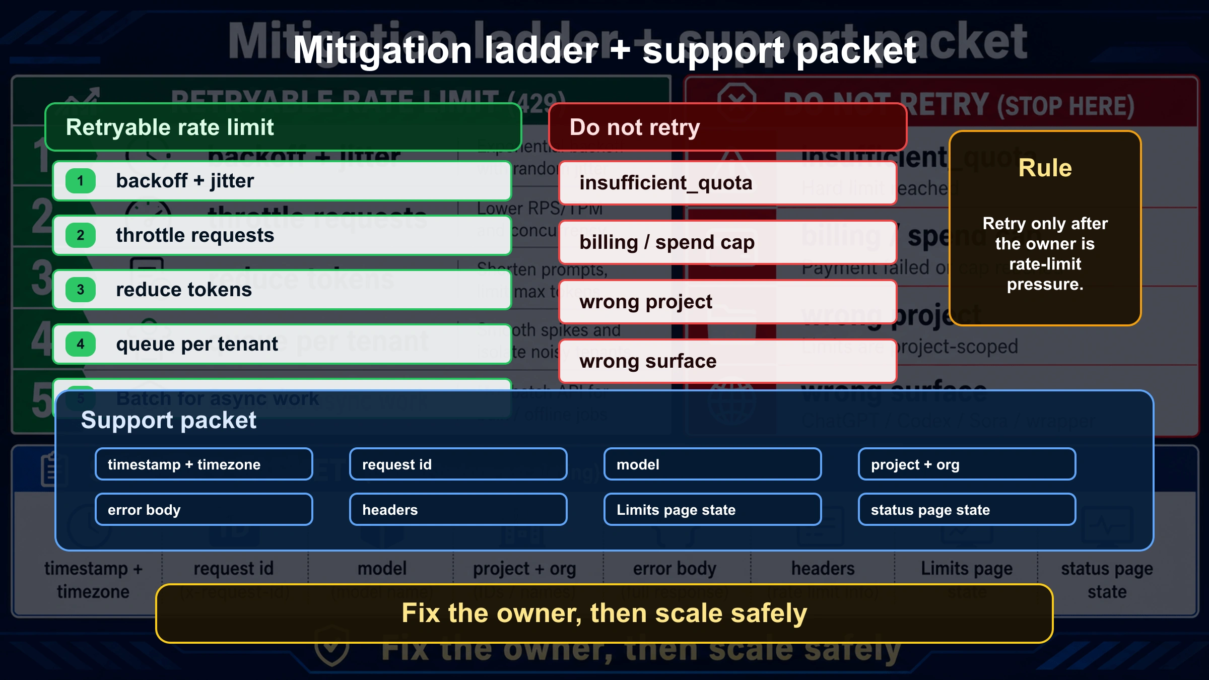 Mitigation ladder and support packet for OpenAI API 429