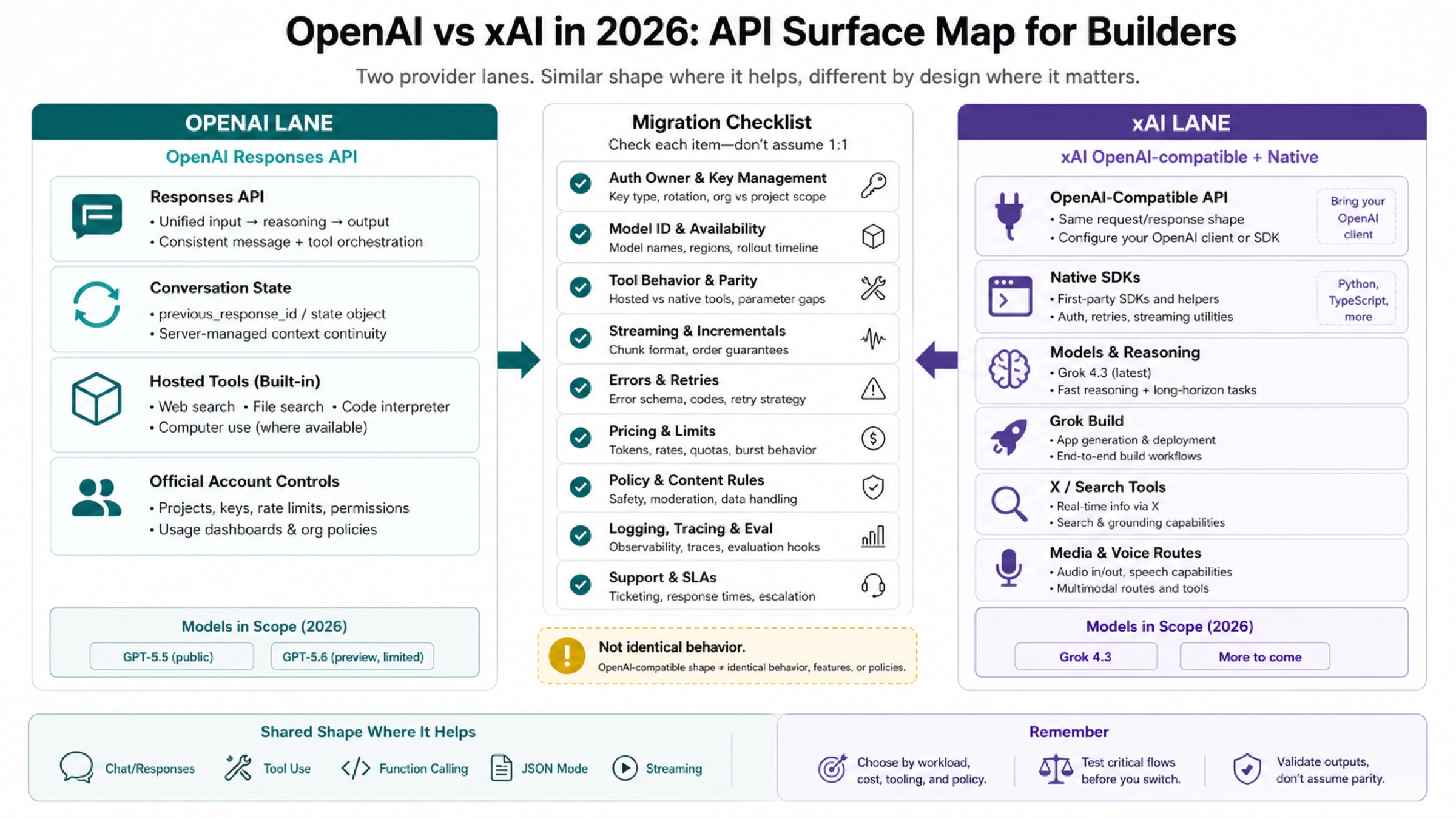 OpenAI Responses API and xAI OpenAI-compatible migration map with owner and behavior checks