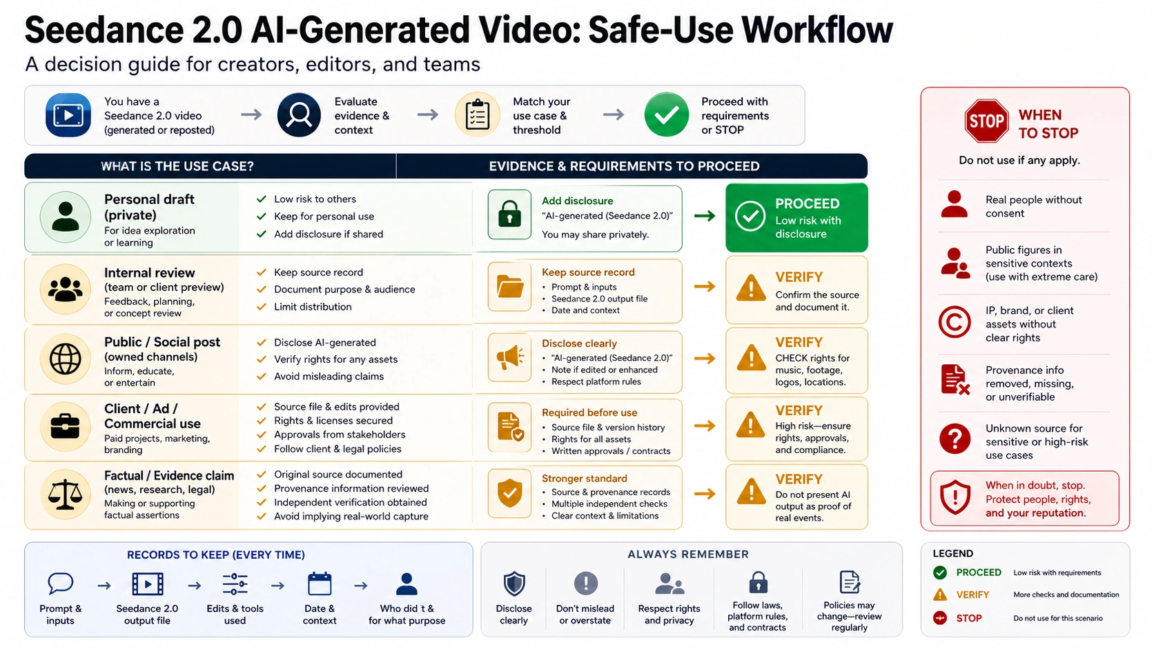 Safe-use workflow for Seedance 2.0 AI-generated videos