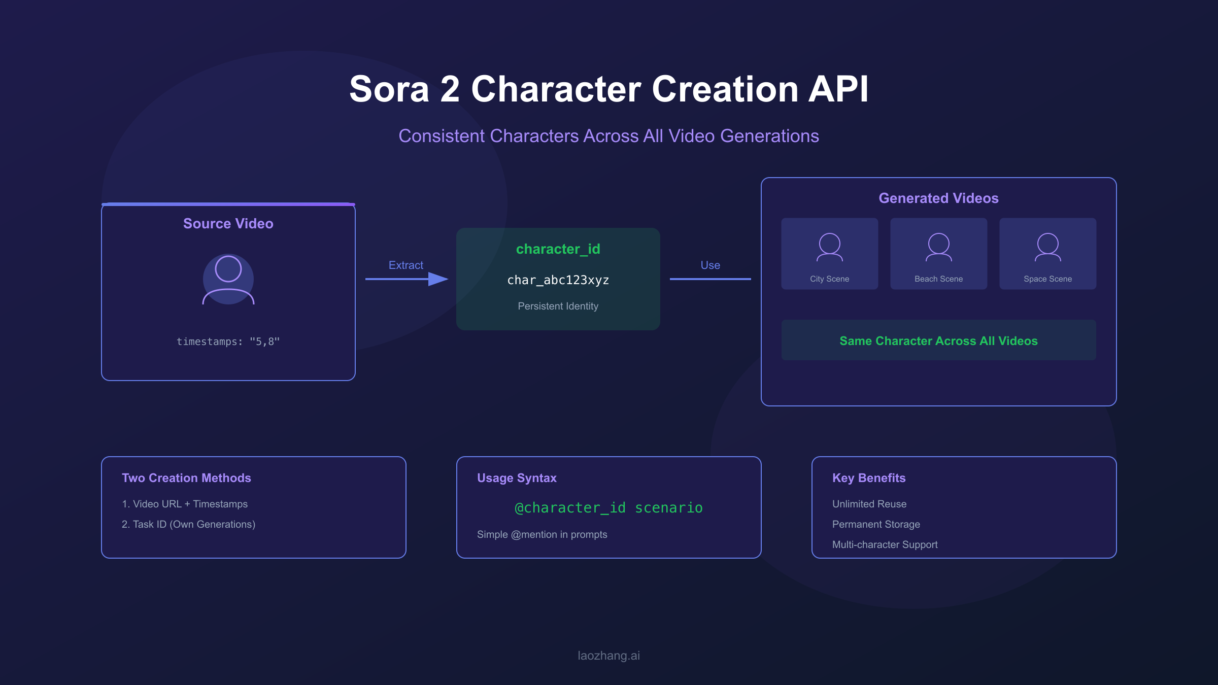 Sora 2 Character Creation API complete guide showing both creation methods, code examples, and workflow