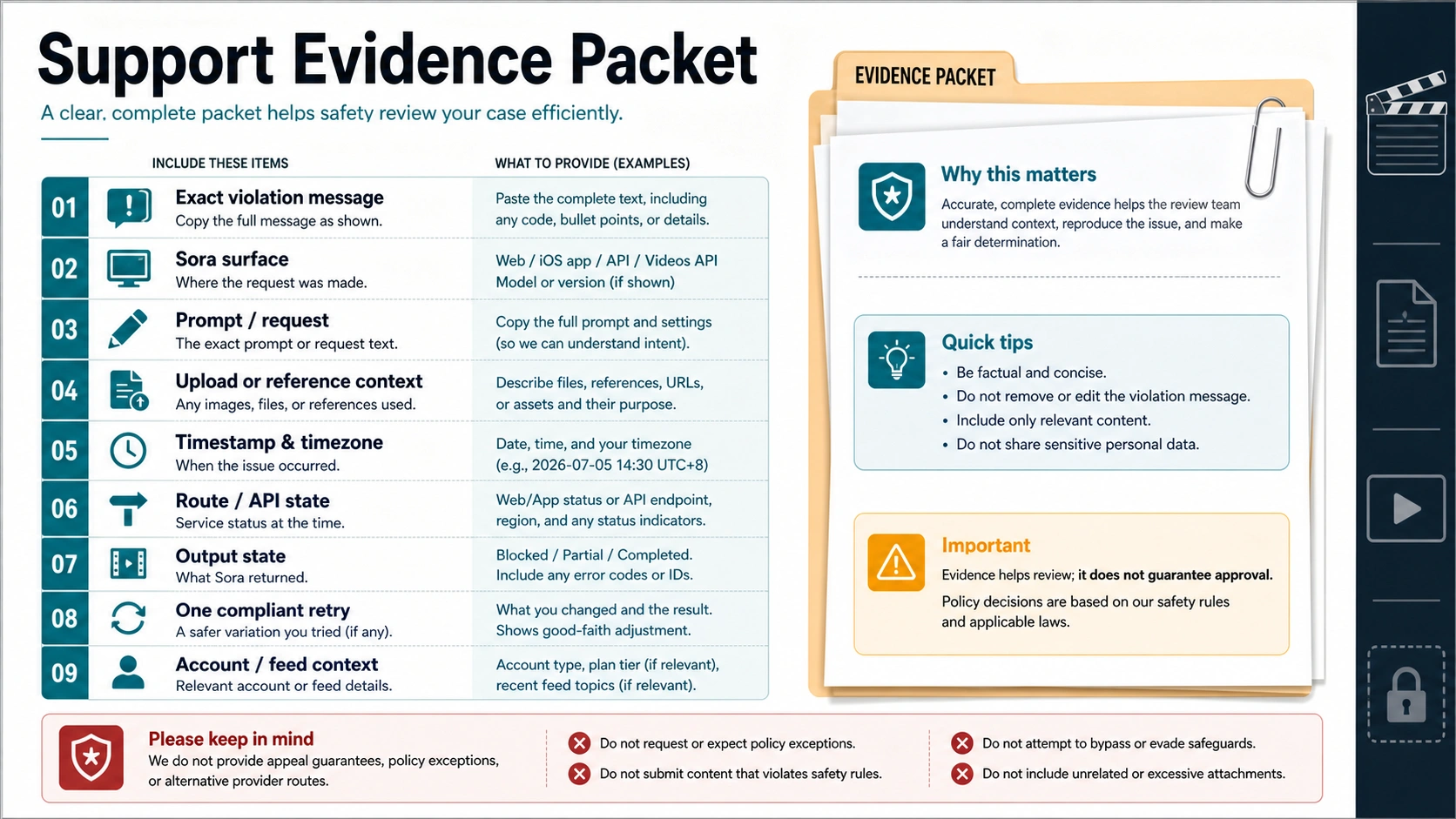 Sora support evidence packet for possible content violation false positives