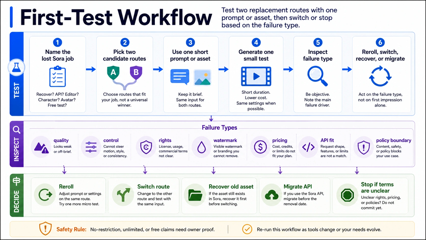 First-test workflow for comparing two Sora replacement routes with one prompt or asset