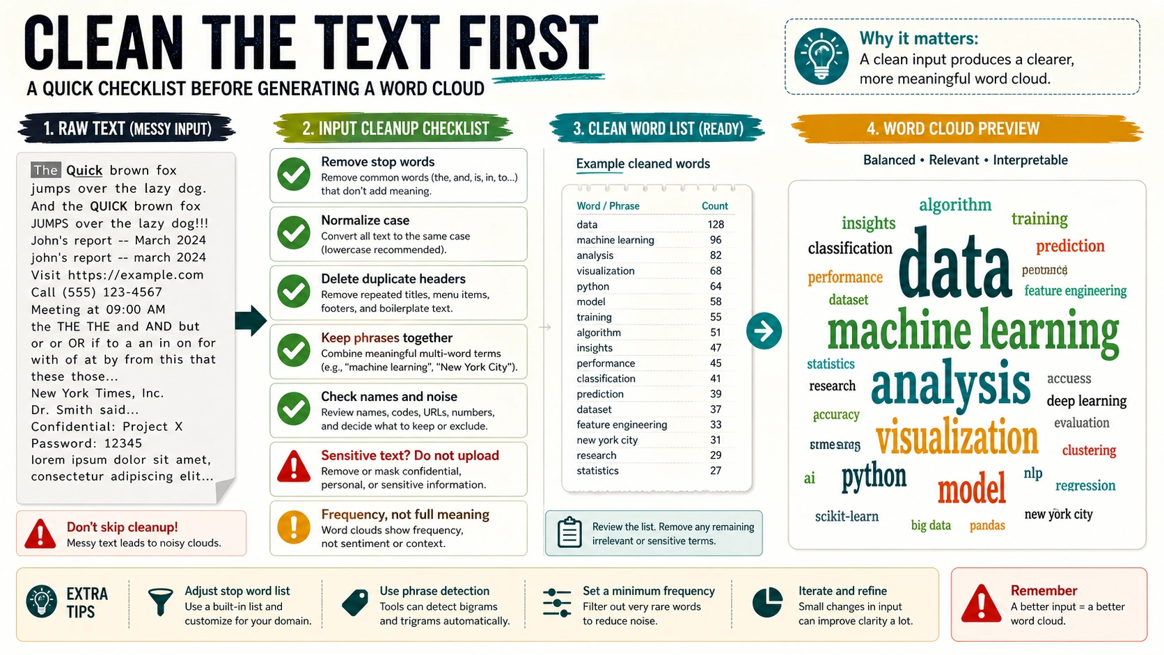 Text cleanup checklist before using a word cloud generator
