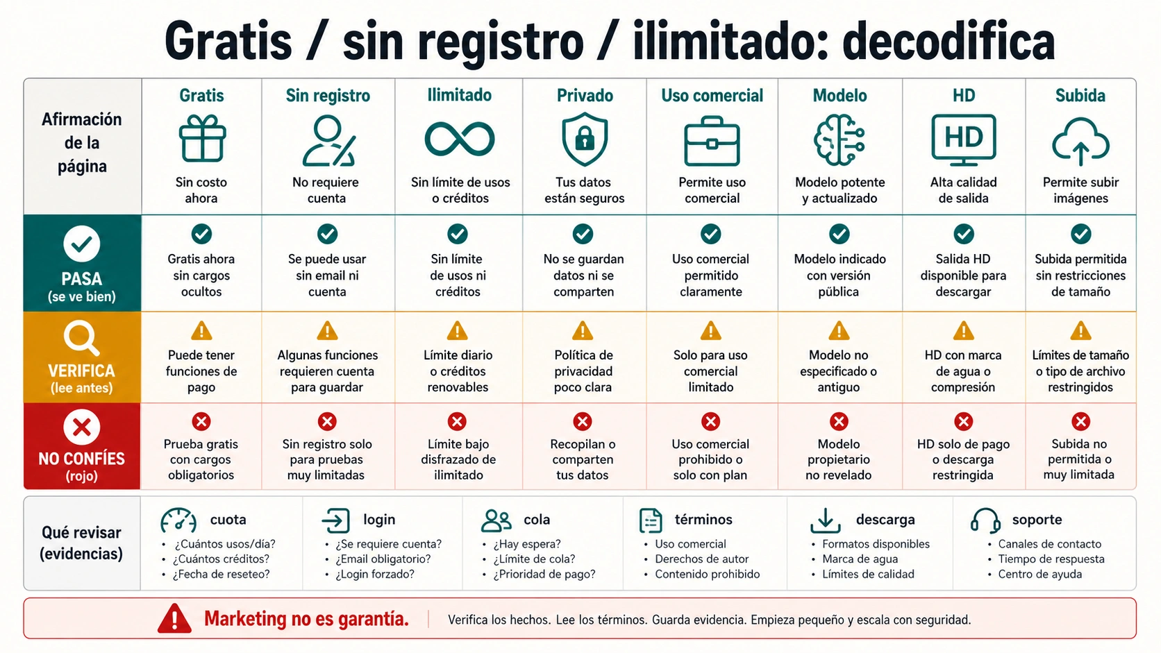 Matriz para decodificar promesas de generadores de imágenes IA gratis sin registro