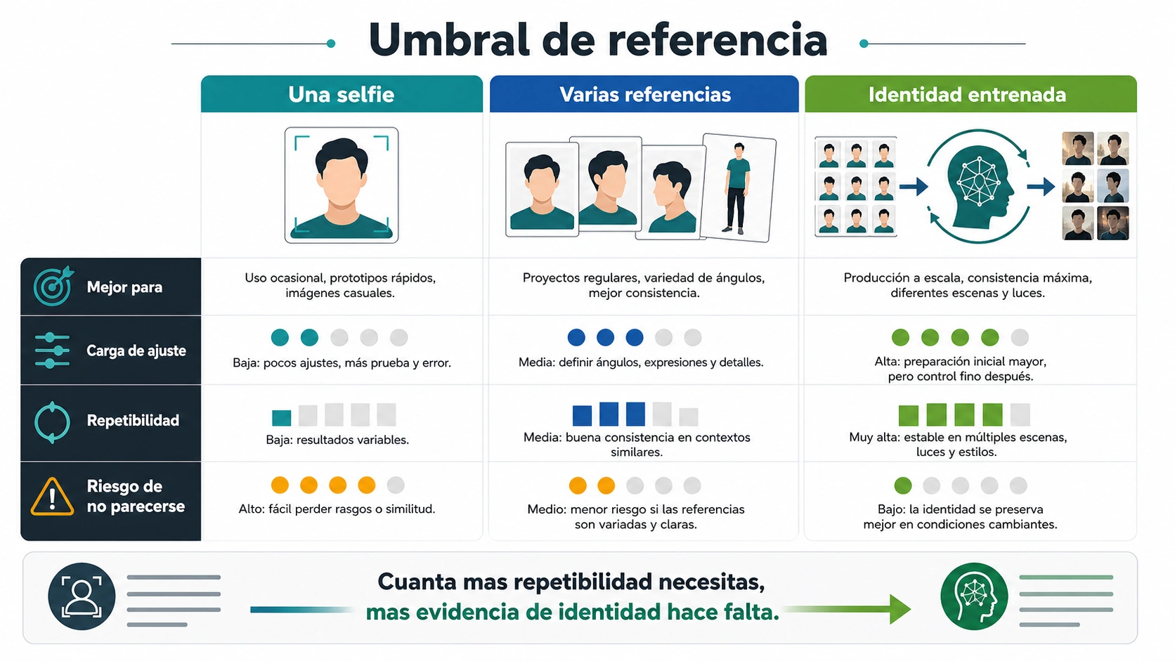 Mapa de umbral entre una selfie, varias referencias e identidad entrenada para fotos con IA
