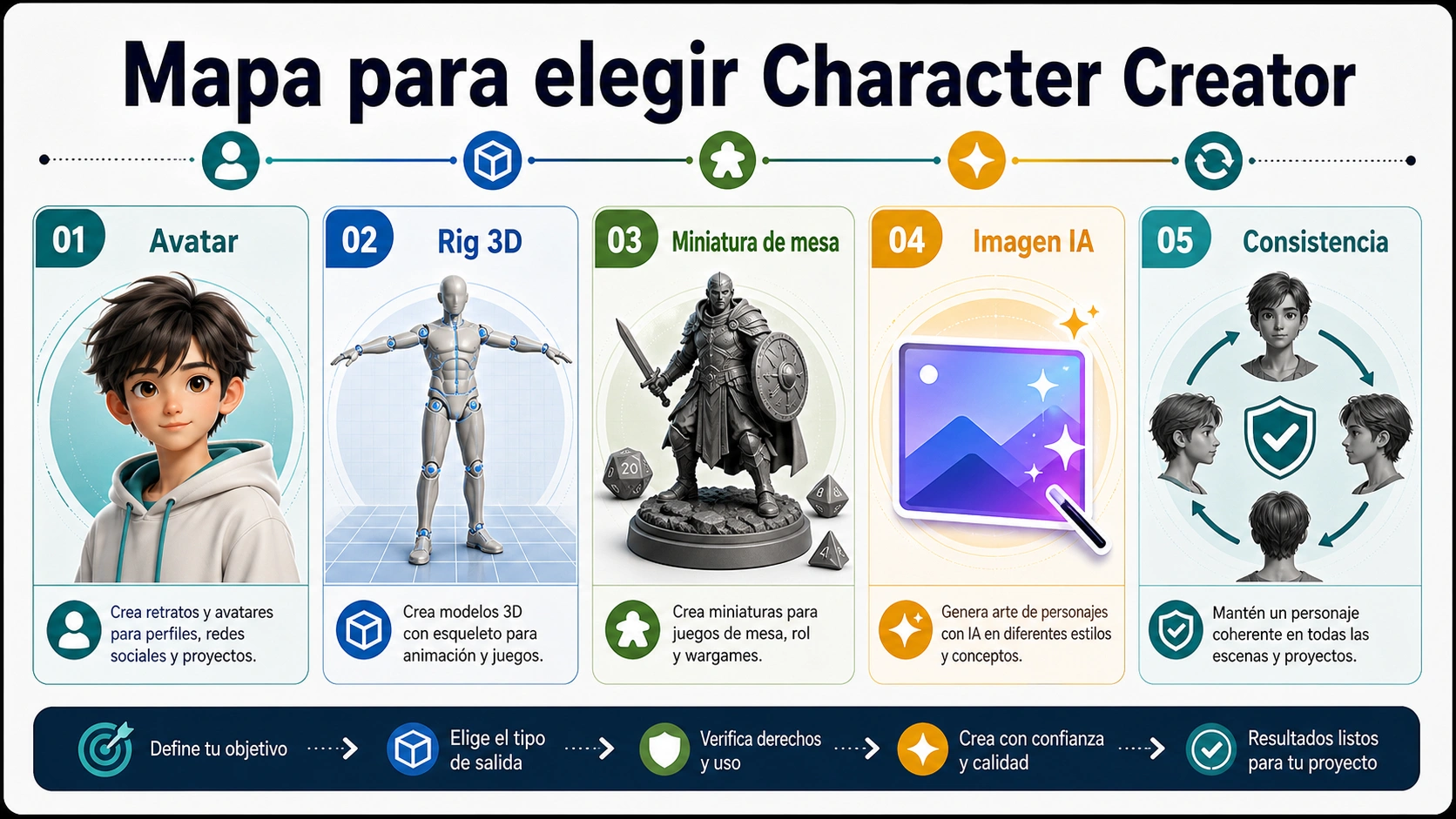 Cómo elegir un creador de personajes: avatar, 3D, DnD, IA o personaje consistente
