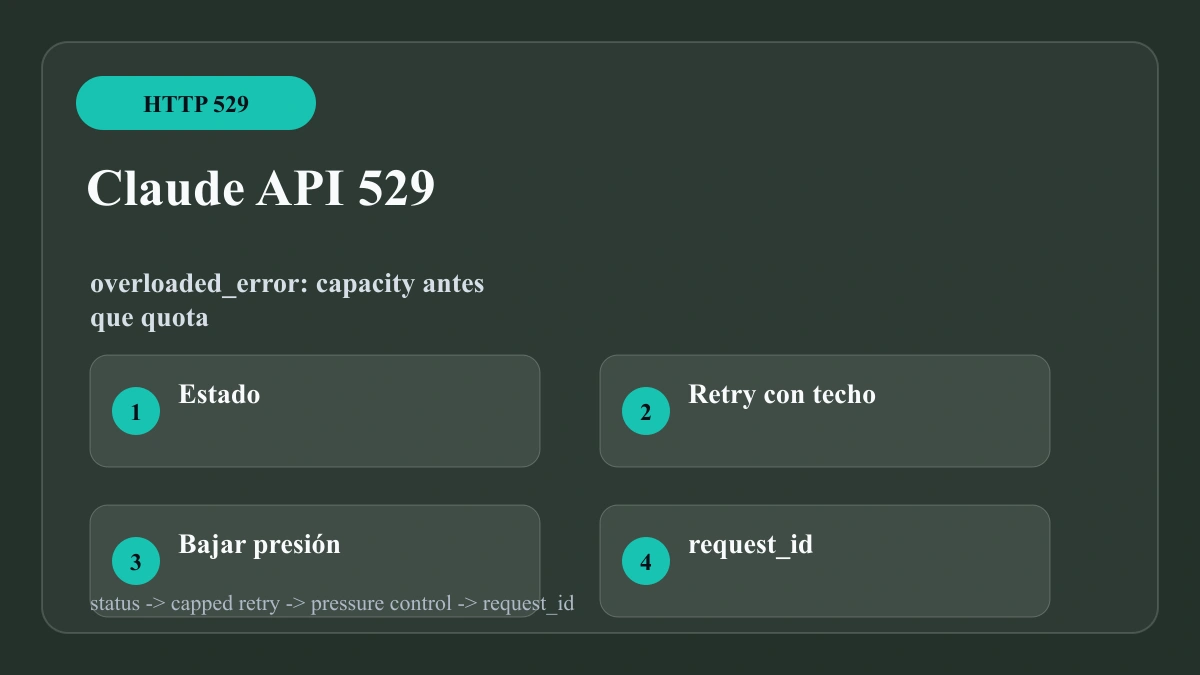 Claude API 529 Overloaded: arregla overloaded_error sin tratarlo como 429