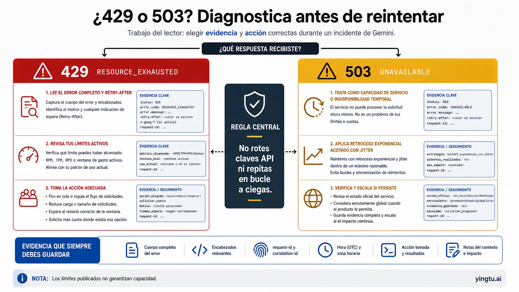 Árbol de decisión para separar un 429 de cuota de un 503 de capacidad en Gemini API