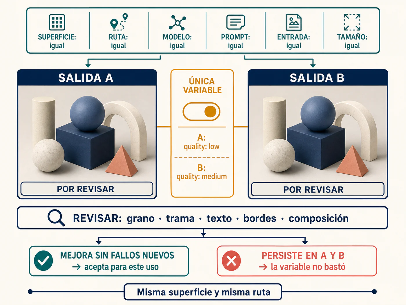 Comparación del mismo prompt cambiando solo la calidad y manteniendo fija la ruta