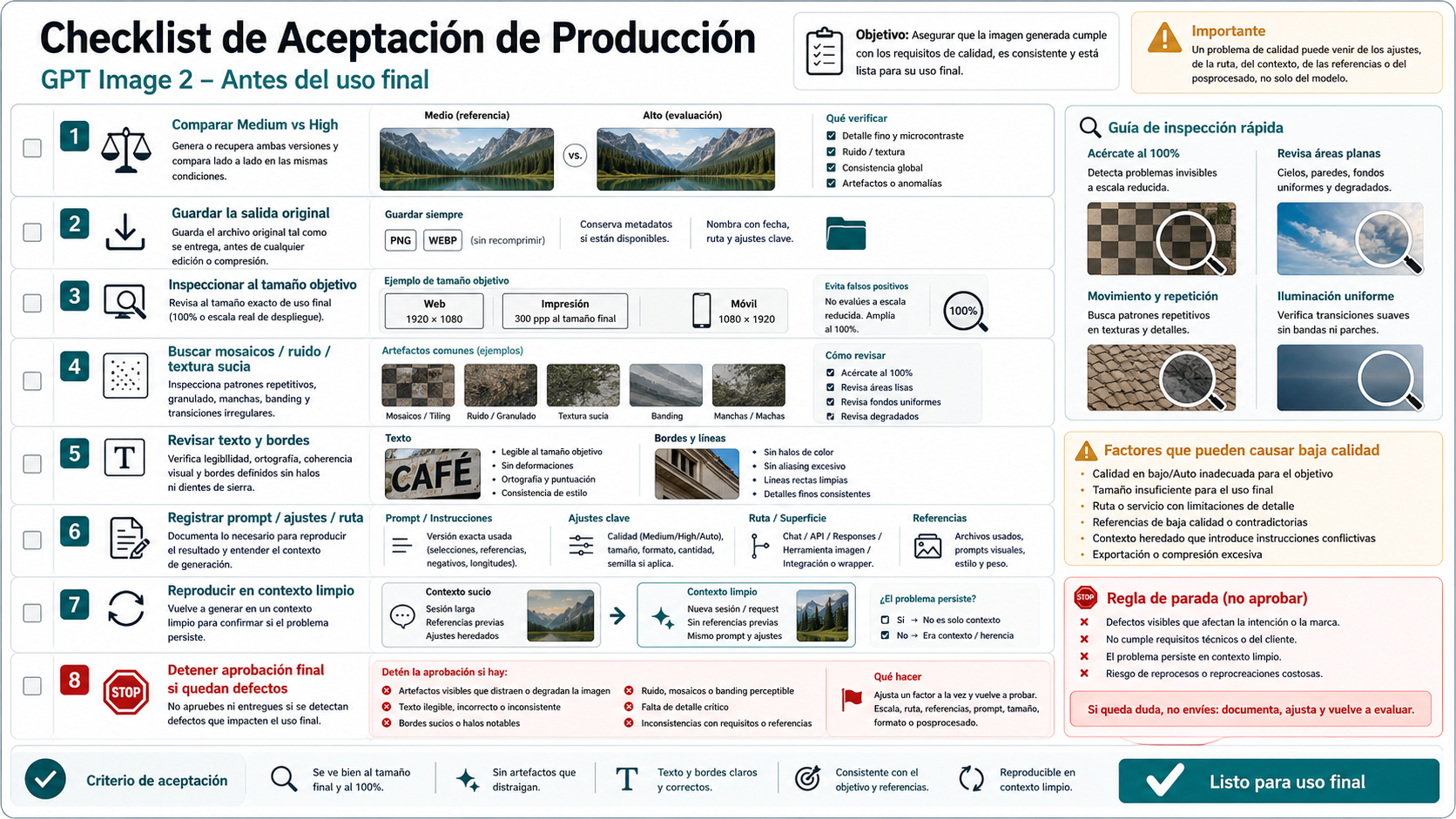Checklist de aceptacion de GPT Image 2 antes de produccion