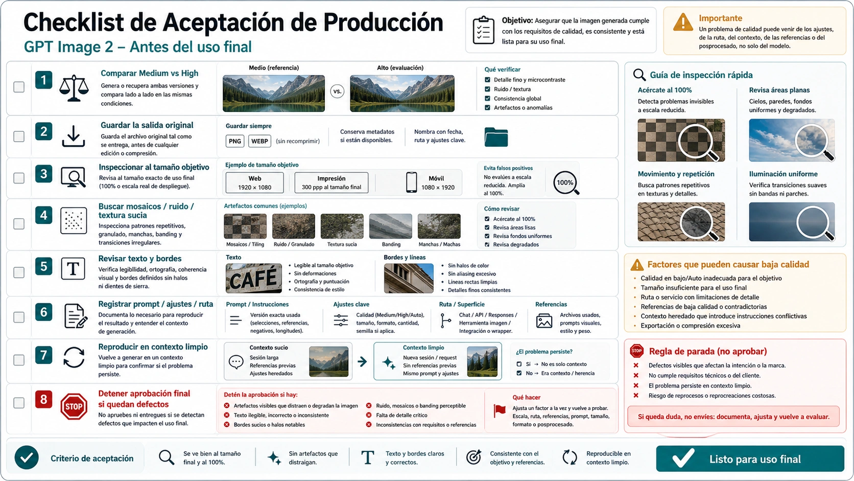 Checklist de aceptacion de GPT Image 2 antes de produccion