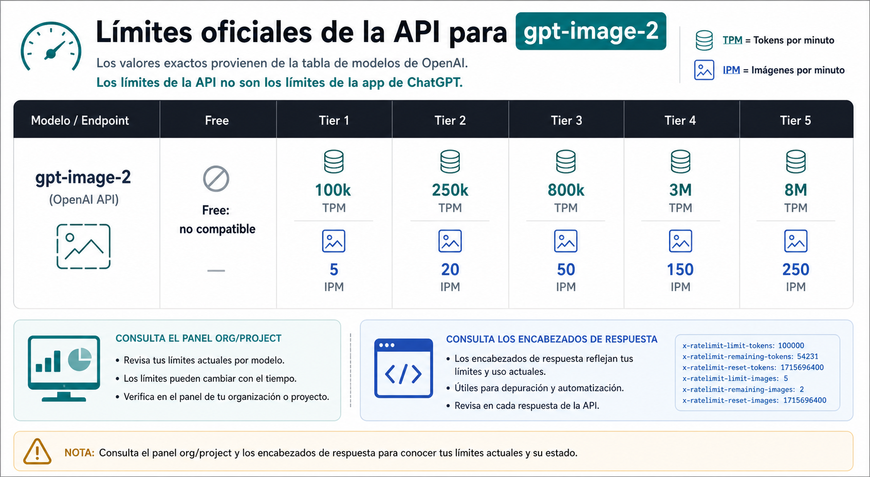 GPT Image 2 API limit buckets for TPM IPM monthly usage and response headers