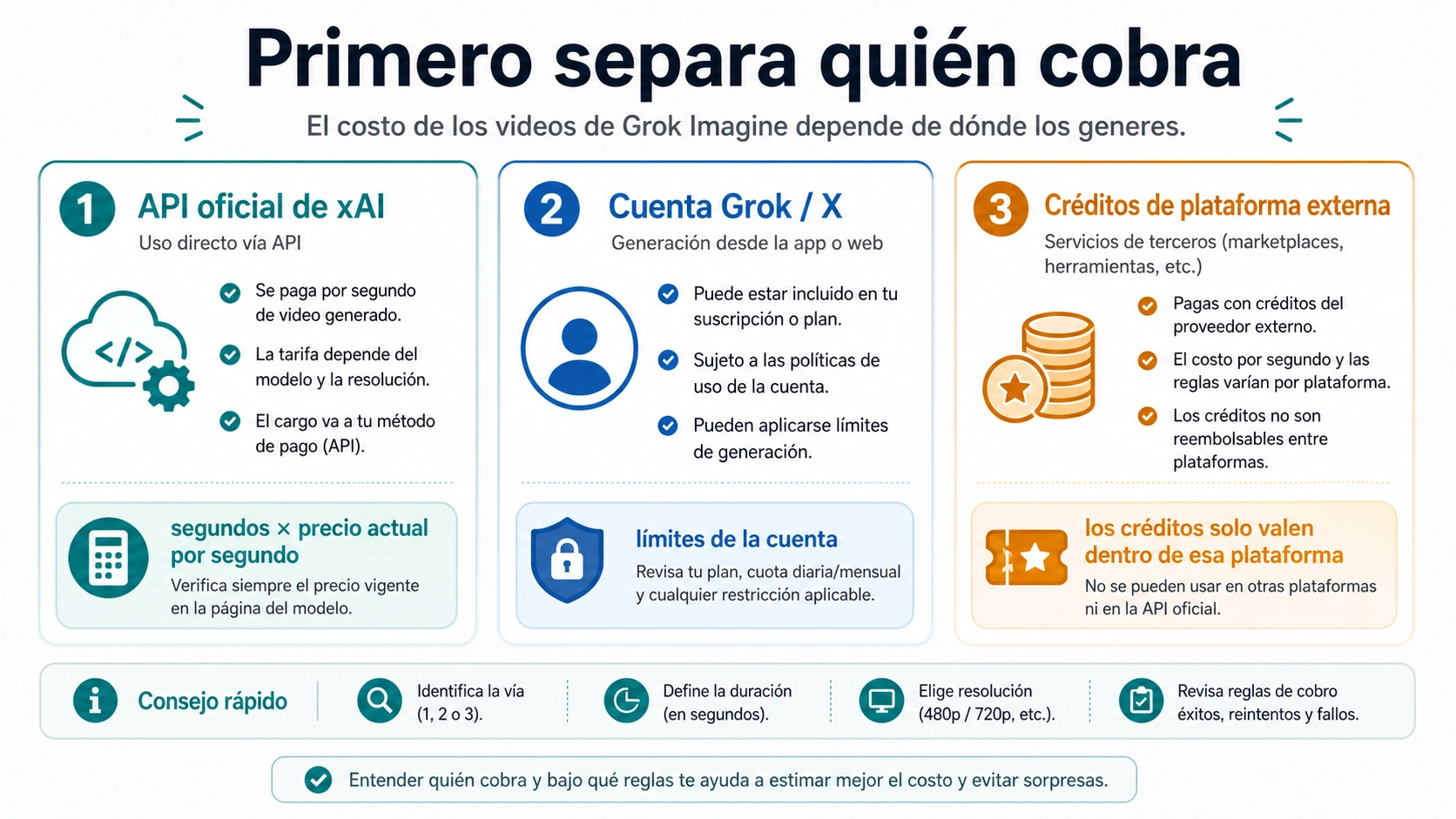 Costo de un video Grok Imagine en créditos: API oficial y créditos de plataformas