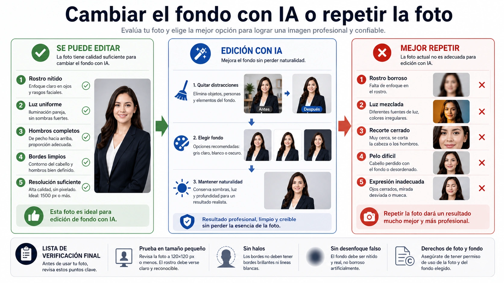 Flujo para decidir si cambiar el fondo con IA o repetir la foto