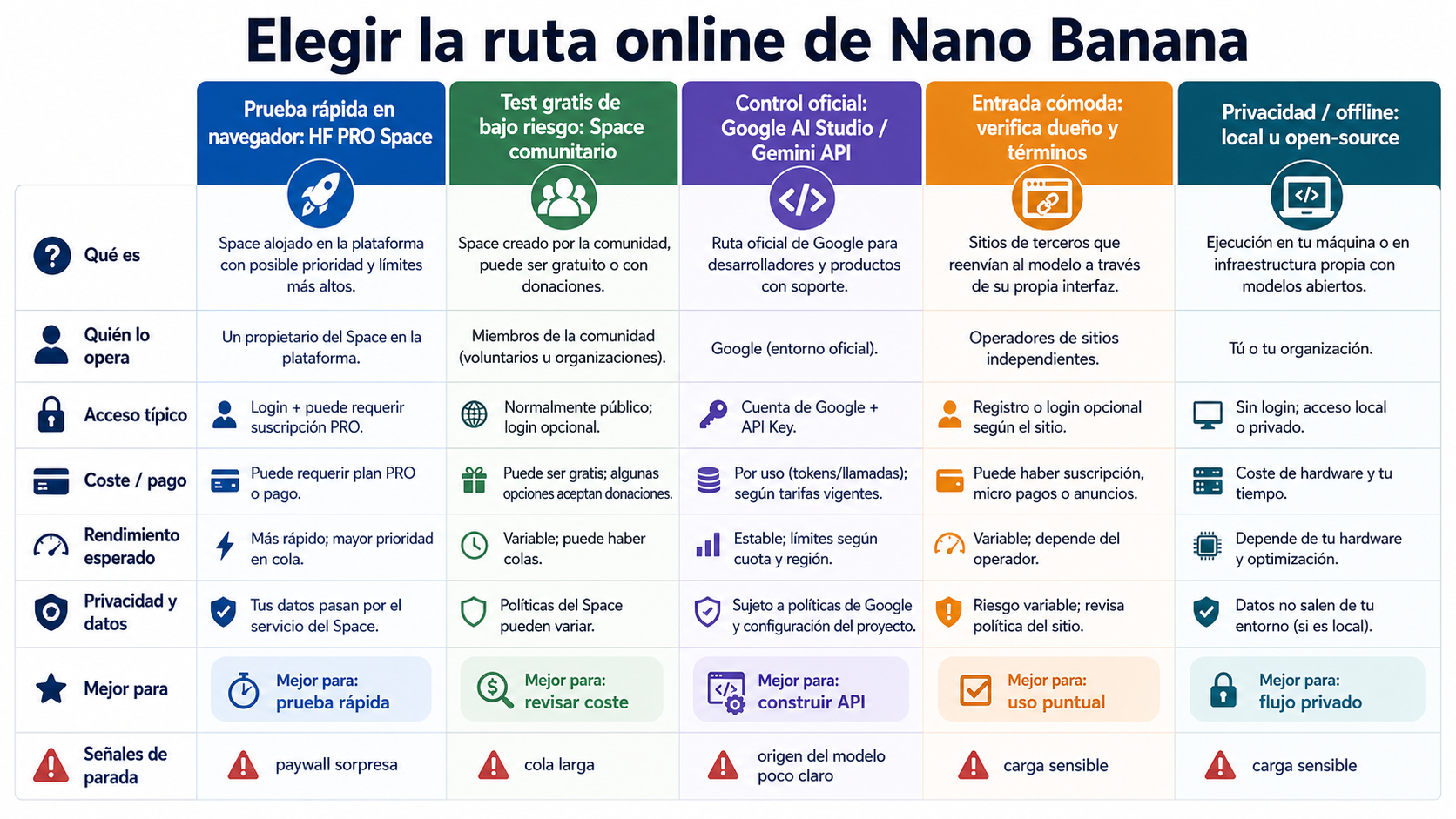 Matriz de elección de ruta online para Nano Banana