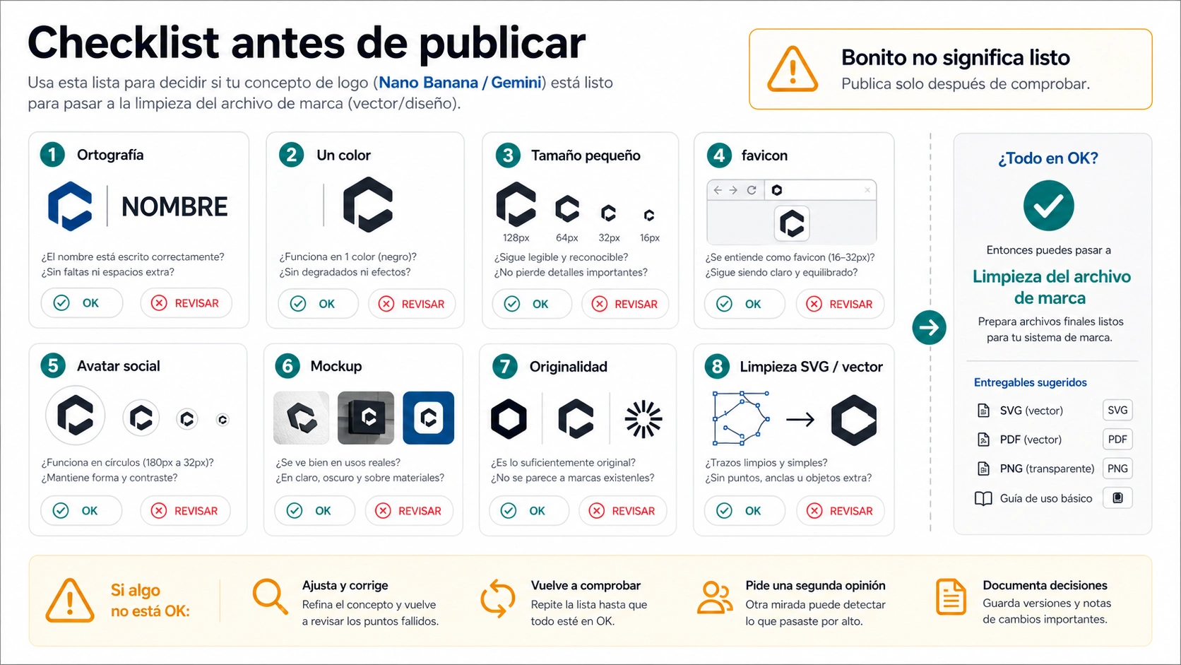 Lista de comprobacion para convertir un concepto de Nano Banana en archivo de marca