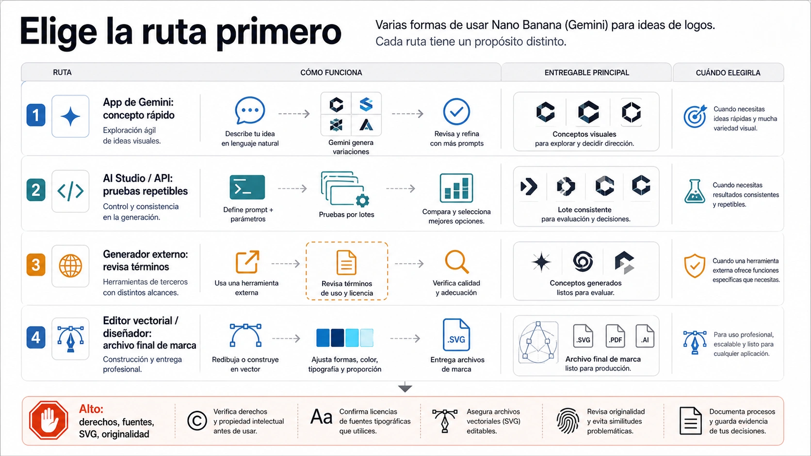 Panel de ruta para elegir el flujo de concepto de logo con Nano Banana
