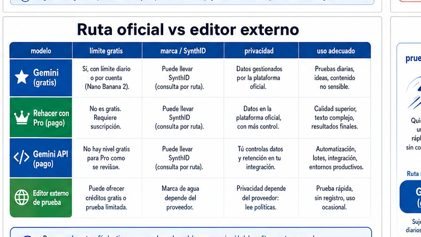 Comparación entre ruta oficial y editor externo para Nano Banana Pro imagen a imagen