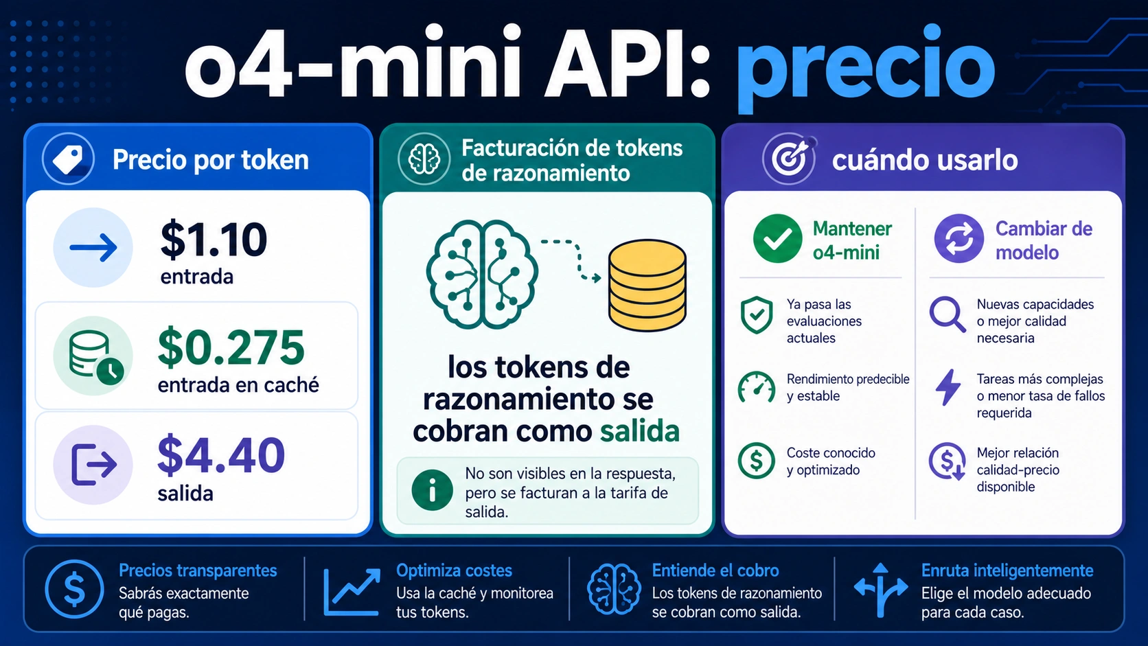 Precio de o4-mini API: coste por token, razonamiento y cuándo usarlo