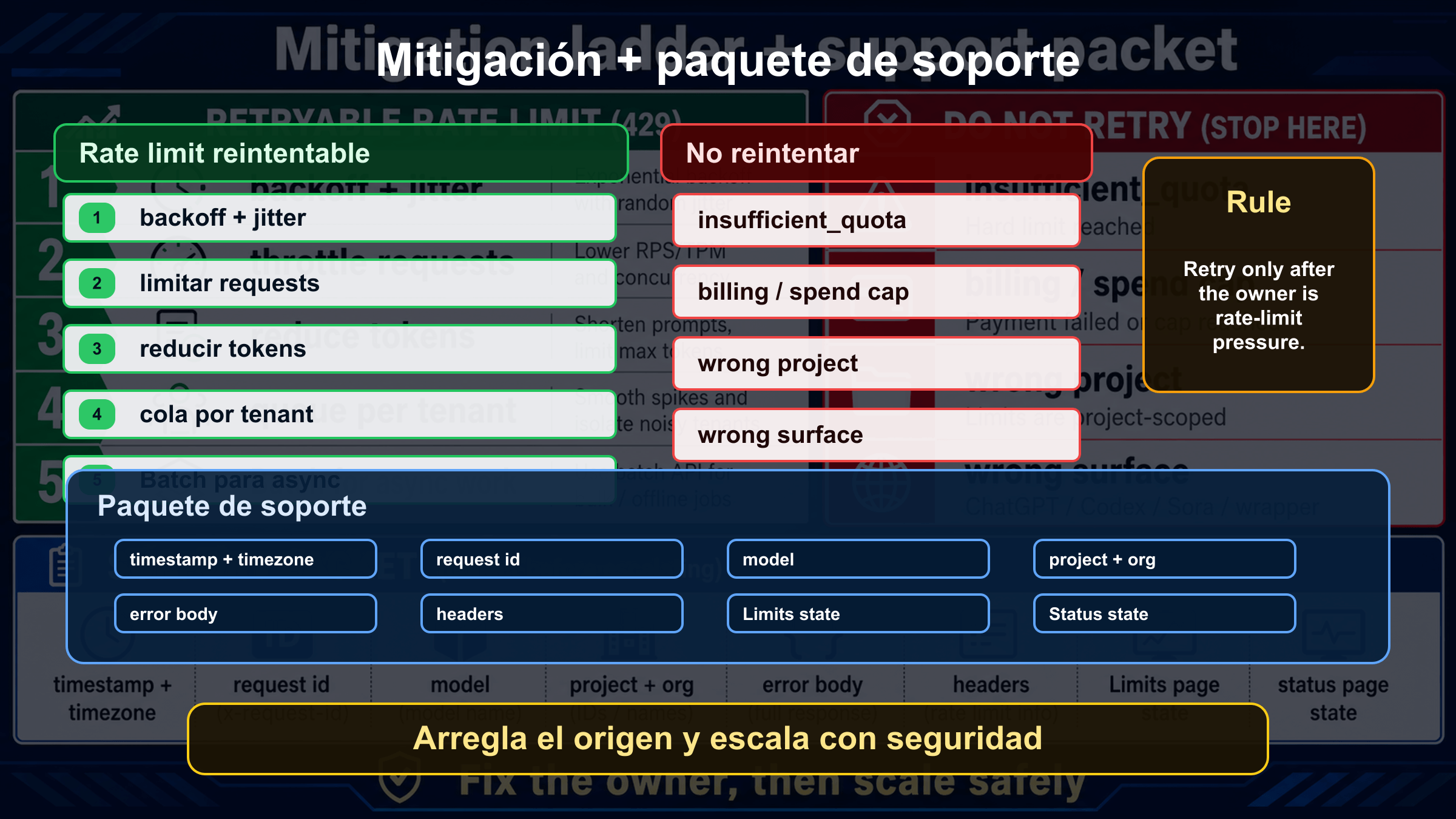 Escalera de mitigacion y paquete de soporte para OpenAI API 429