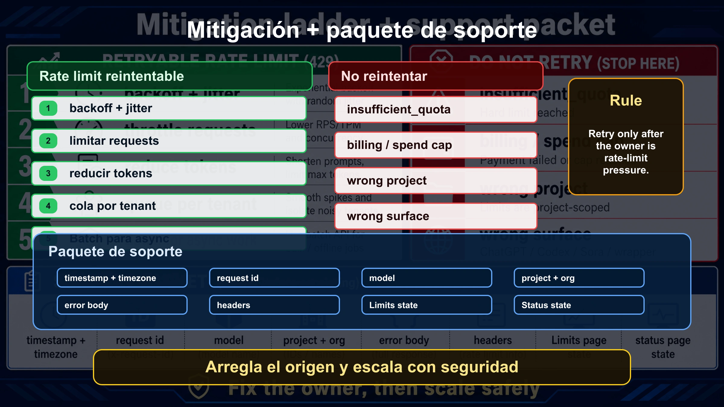 Escalera de mitigacion y paquete de soporte para OpenAI API 429