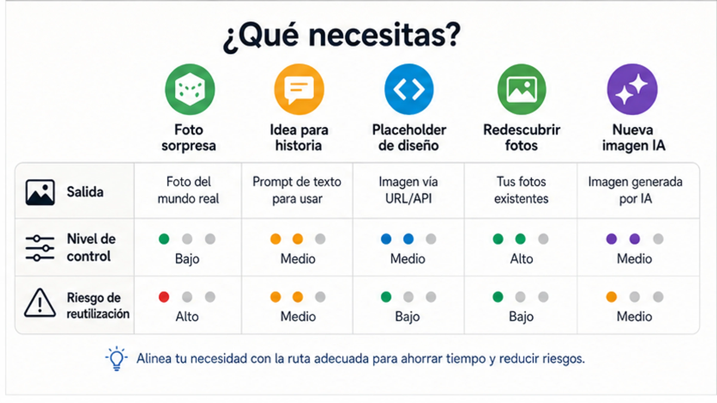 Comparación de rutas de imagen aleatoria por tipo de salida, control y riesgo de reutilización