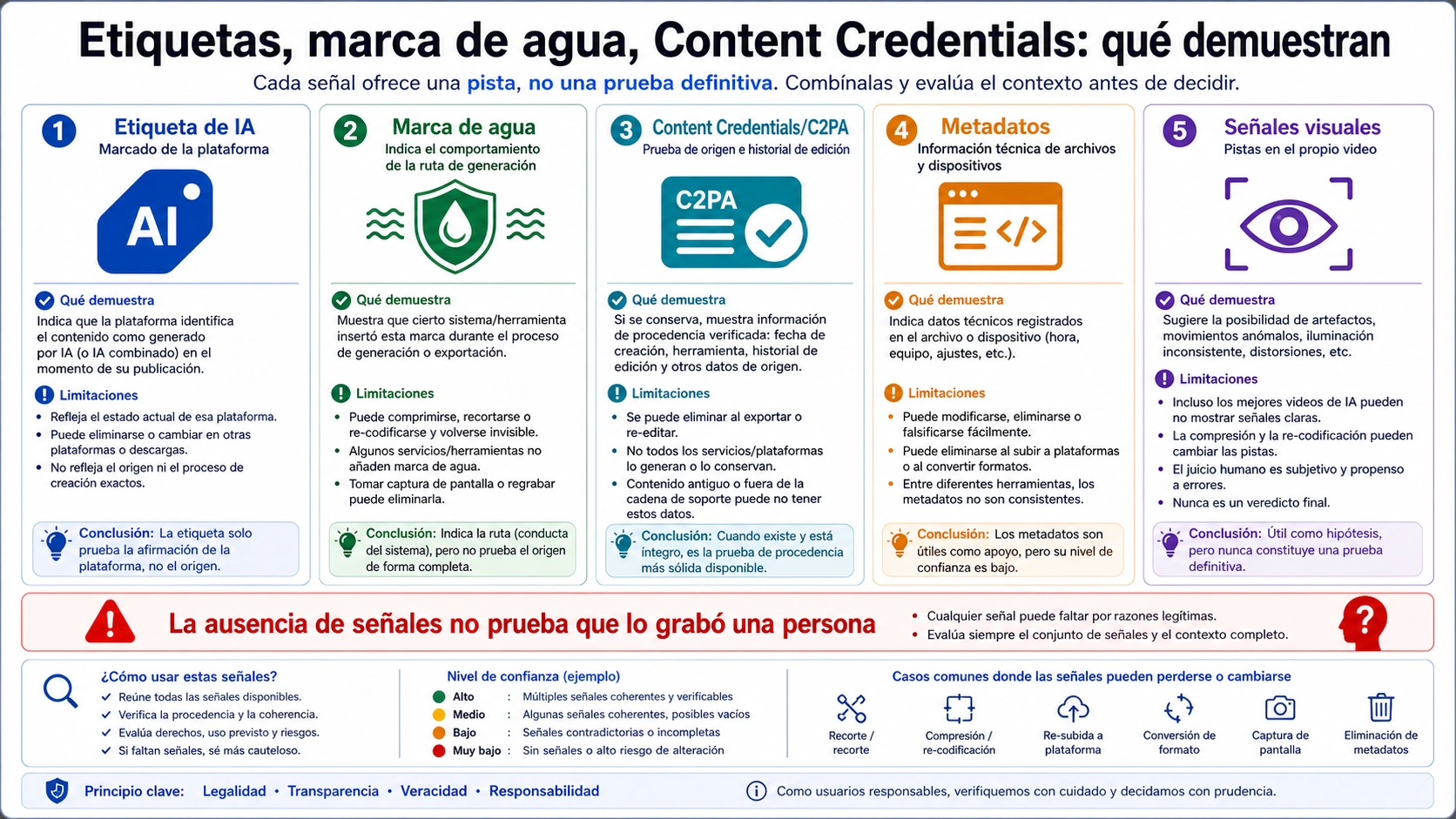 Comparación de etiquetas y señales de procedencia para videos Seedance 2.0