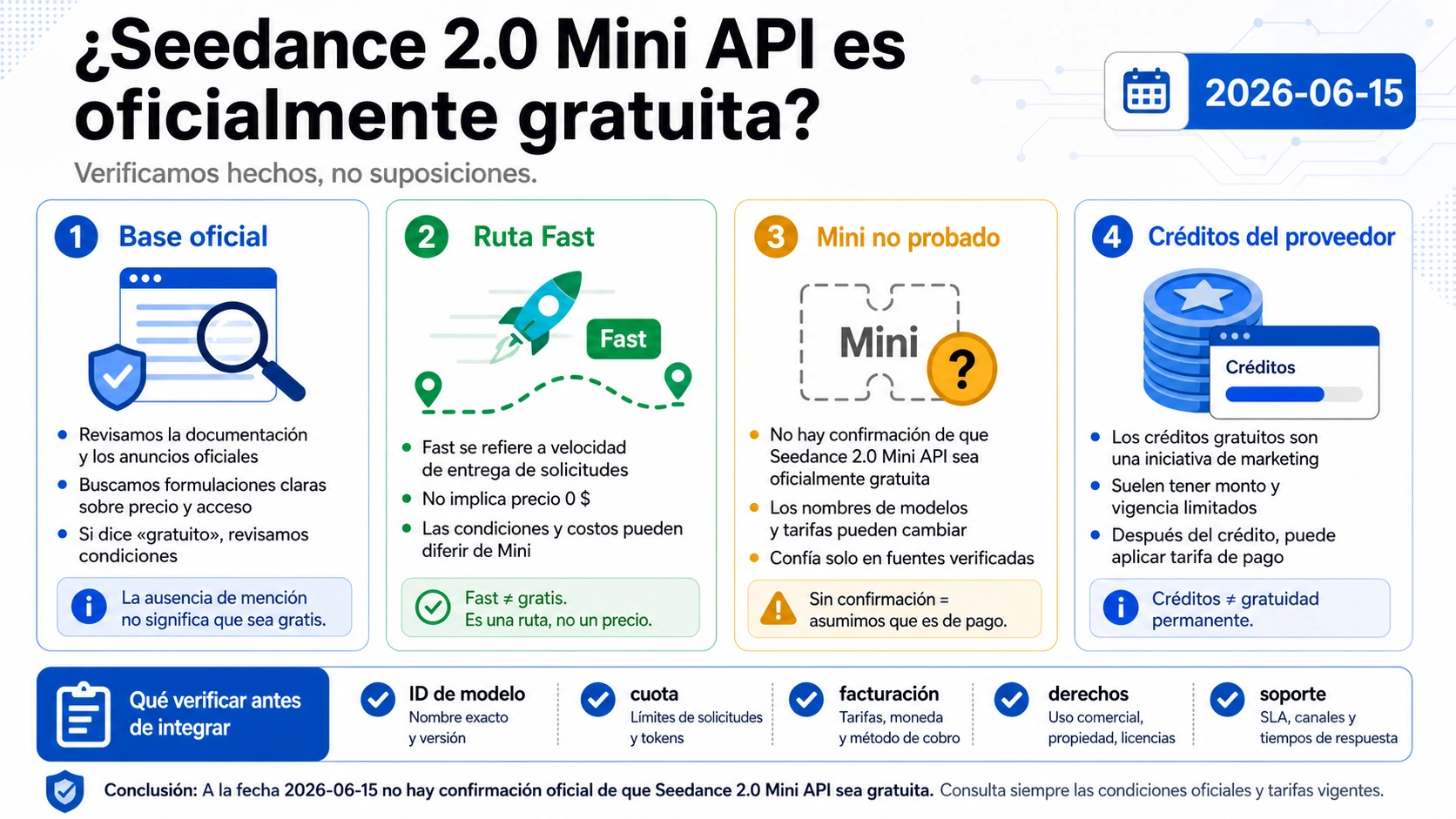 Seedance 2.0 Mini API gratis: qué es oficial, qué es del proveedor y qué debes verificar