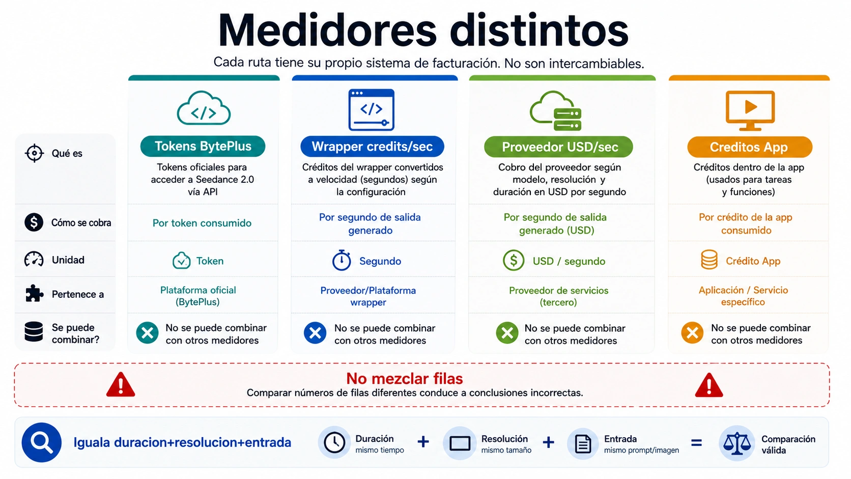 Límite entre precio oficial de Seedance y precios de wrappers o proveedores