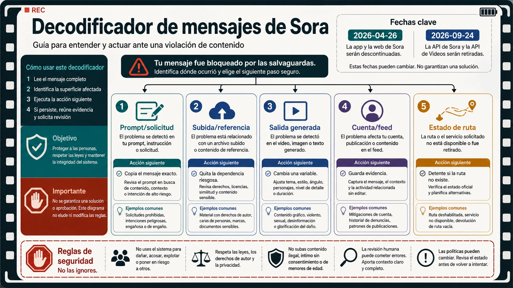 Sora content violation message decoder by surface