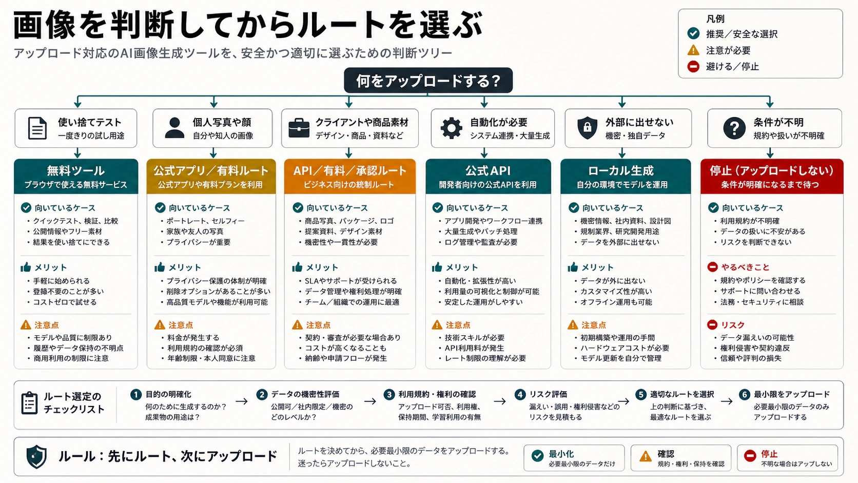 アップロード画像のリスクからAI画像生成ルートを選ぶ決定木