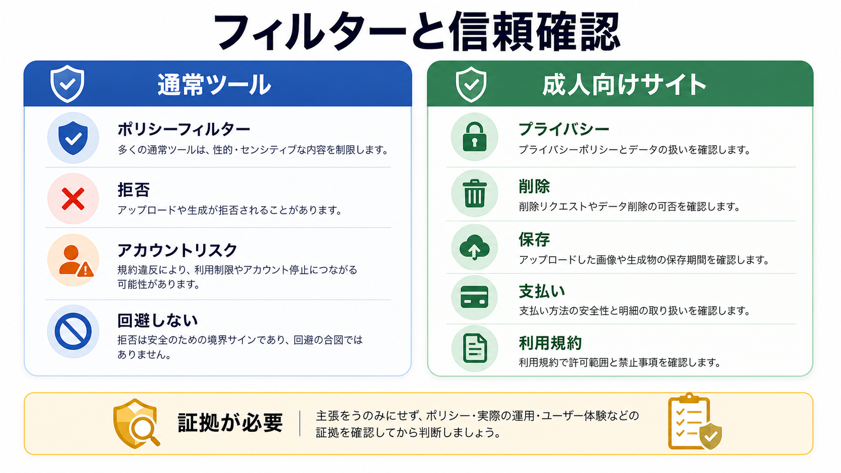 一般向けフィルターと成人向けサイトの信頼確認